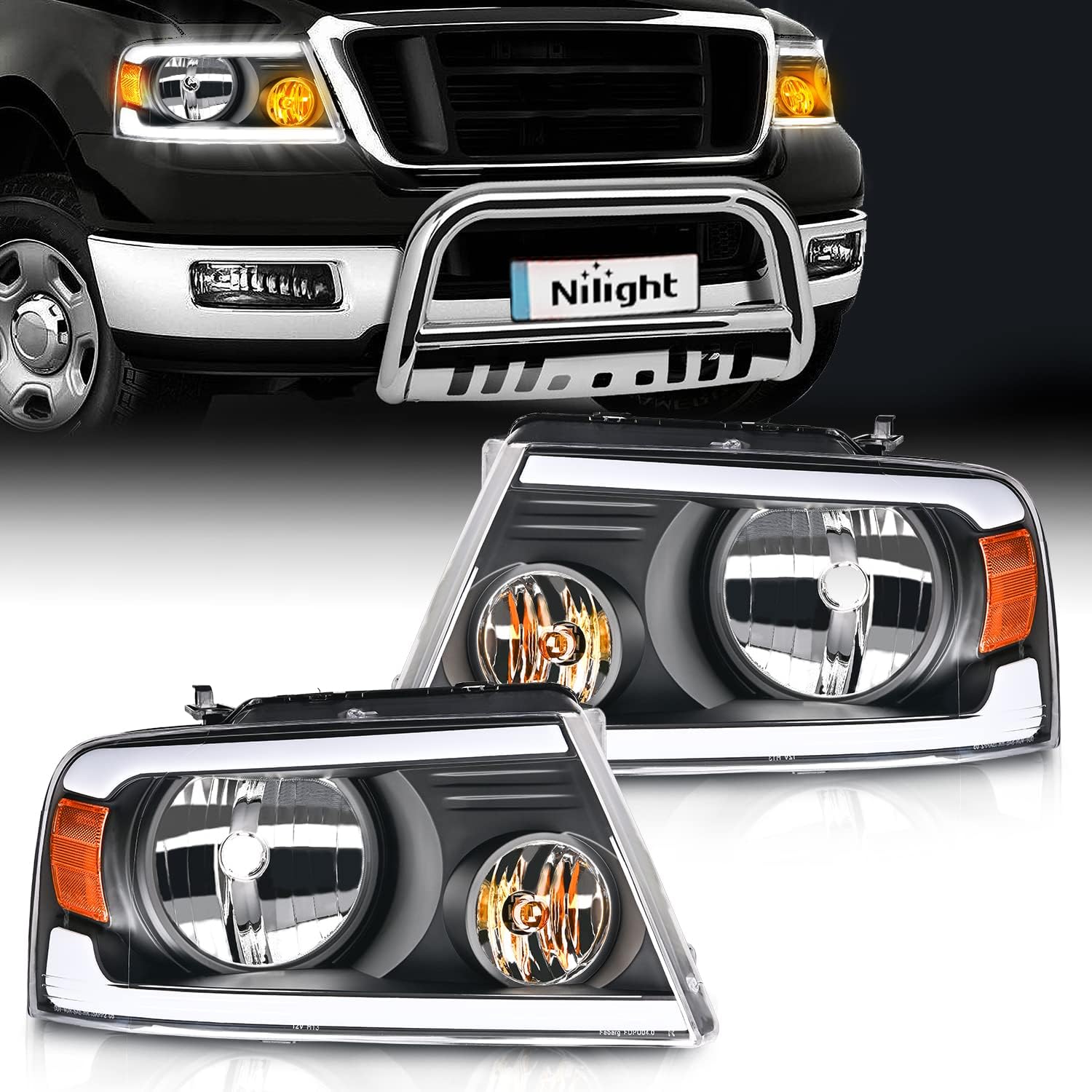 Nilight Conjunto de faros delanteros para Ford F150 F-150 2004 2005 2006 2007 2008, 06-08 Lincoln Mark LT Led DRL, carcasa negra