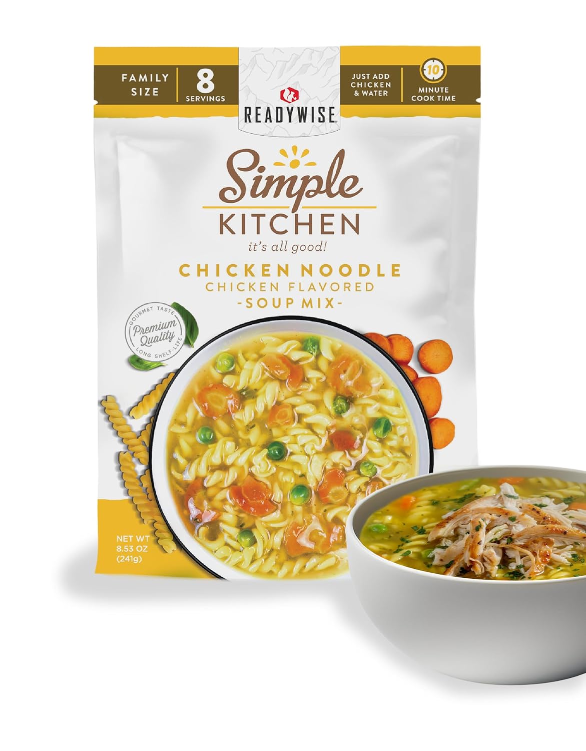 ReadyWise Simple Kitchen – Mezcla de sopa, fideos de pollo con sabor a pollo, 8 porciones, paquete de 6