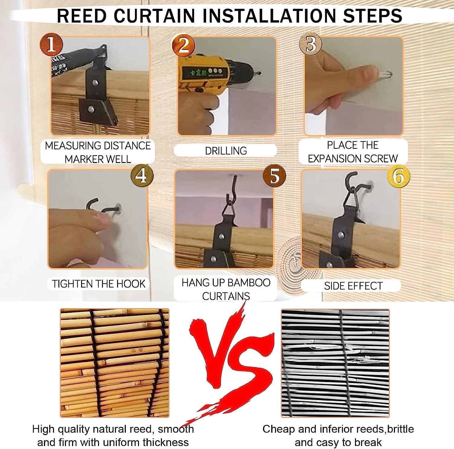 Persianas enrollables de bambú, persianas de bambú al aire libre, cortinas de caña retro impermeables de bambú, cortina de bambú para privacidad en