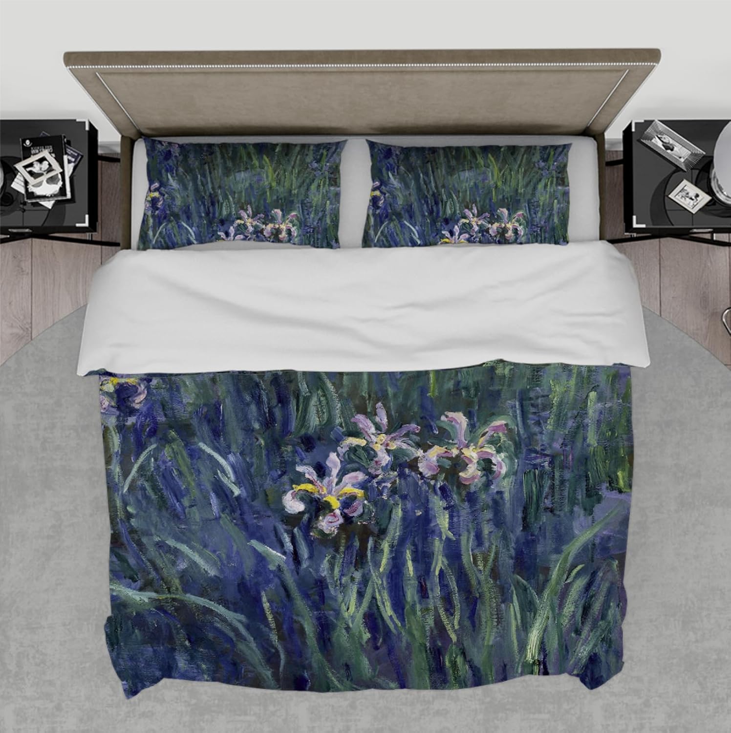 Claude Monet Funda nórdica de Flor púrpura 3 piezas juego de ropa de cama de jardín Suave y cálido con cierre de cremallera (1 funda nórdica + 2