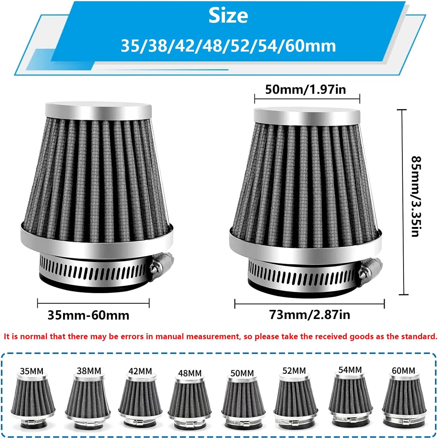 smseace 2 filtros de aire de motocicleta de 1.496 pulgadas con 2 filtros de combustible de 316 pulgadas de repuesto para 70 cc, 100 cc, 110 cc, 125