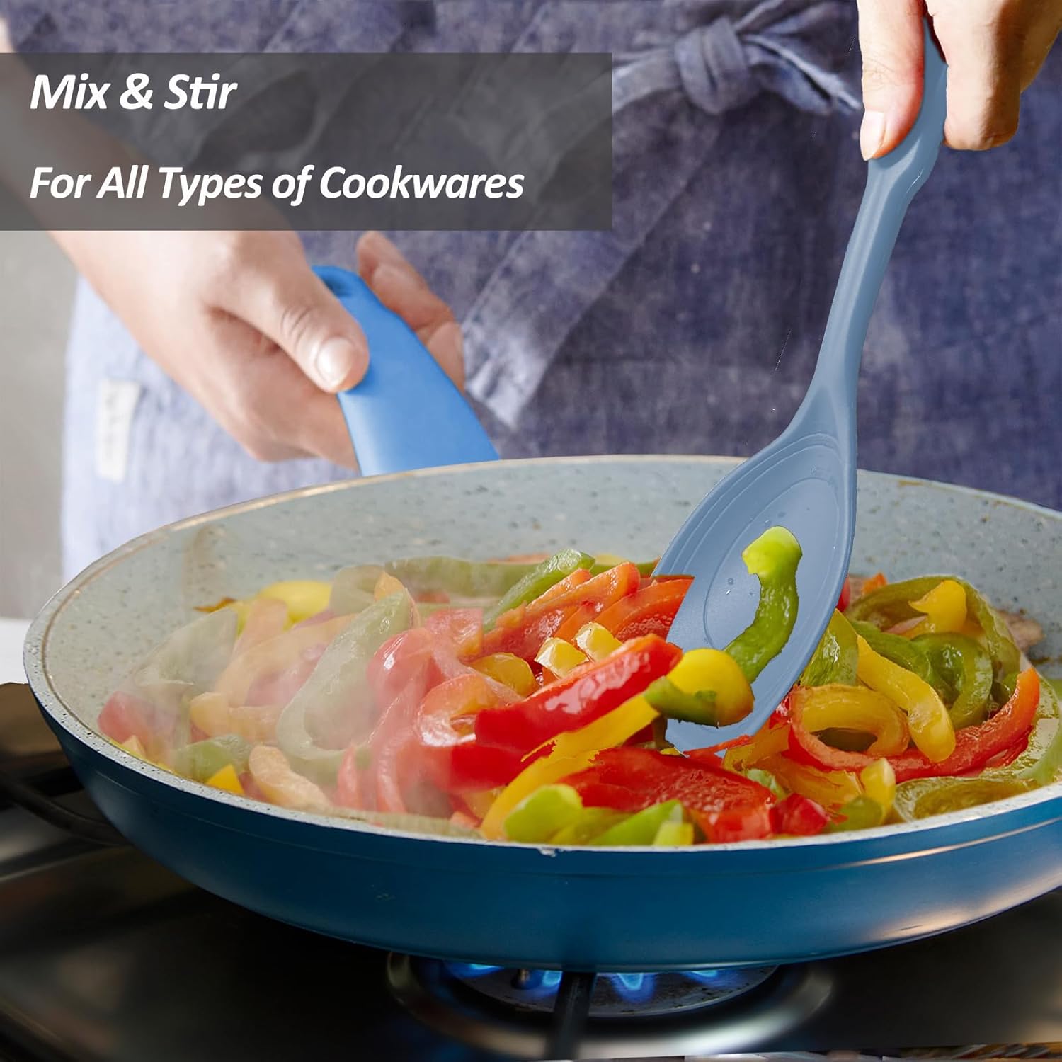 Cuchara de cocina grande de silicona, juego de cuchara sólida antiadherente con perno profundo y marca de medición para mezclar, servir, escurrir,