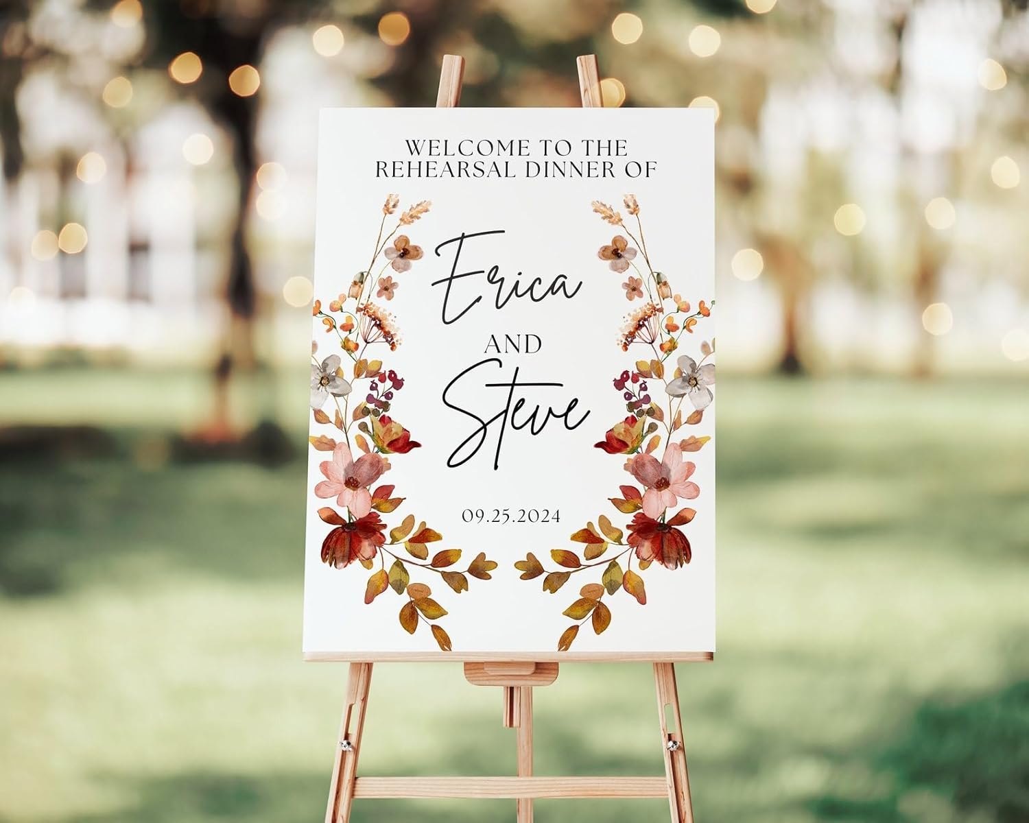 Ventures Letrero de bienvenida con texto en inglés The Night Before Welcome  Cartel de cena de ensayo de boda  Decoración bohemia floral de otoño
