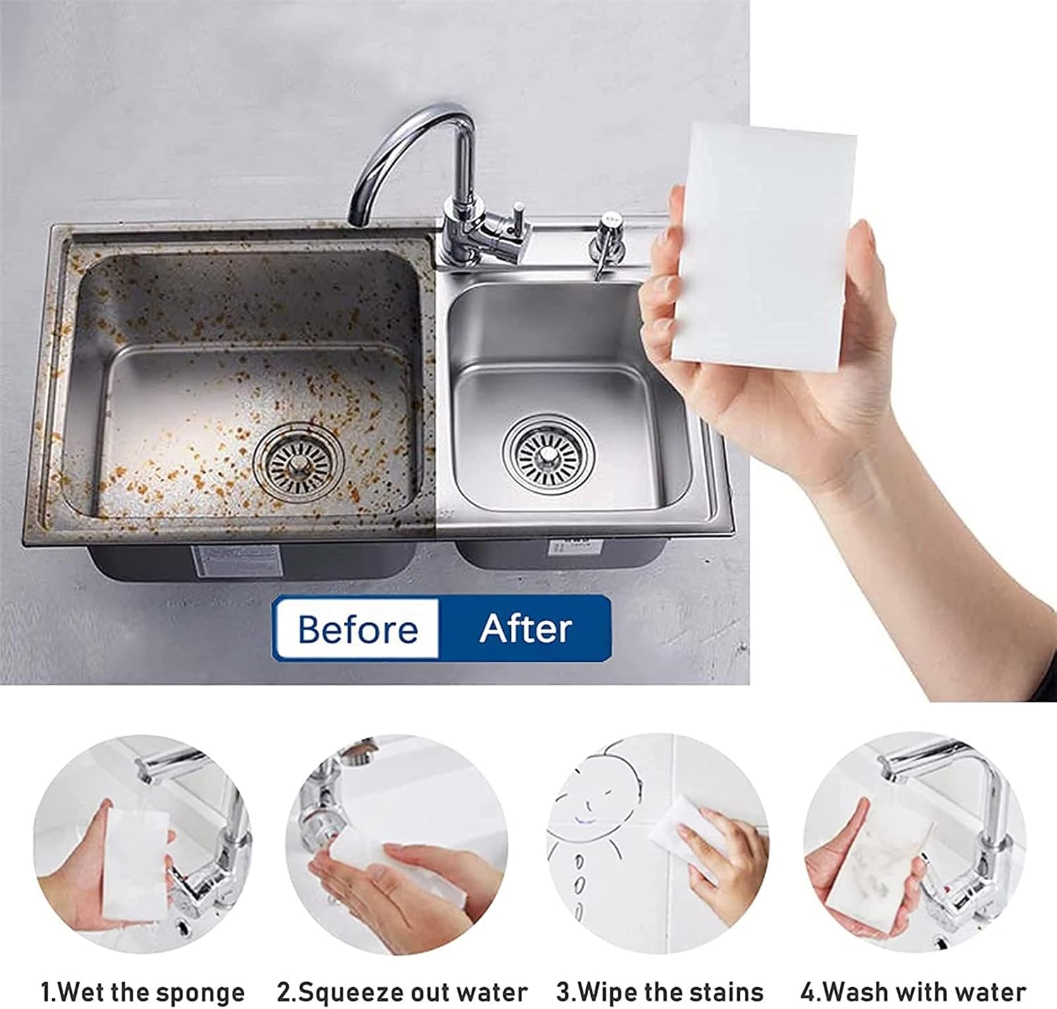 Borrador de esponja mágica, paquete de 25 esponjas de espuma de melamina, esponjas de limpieza de platos de cocina, limpiador doméstico para bañera,