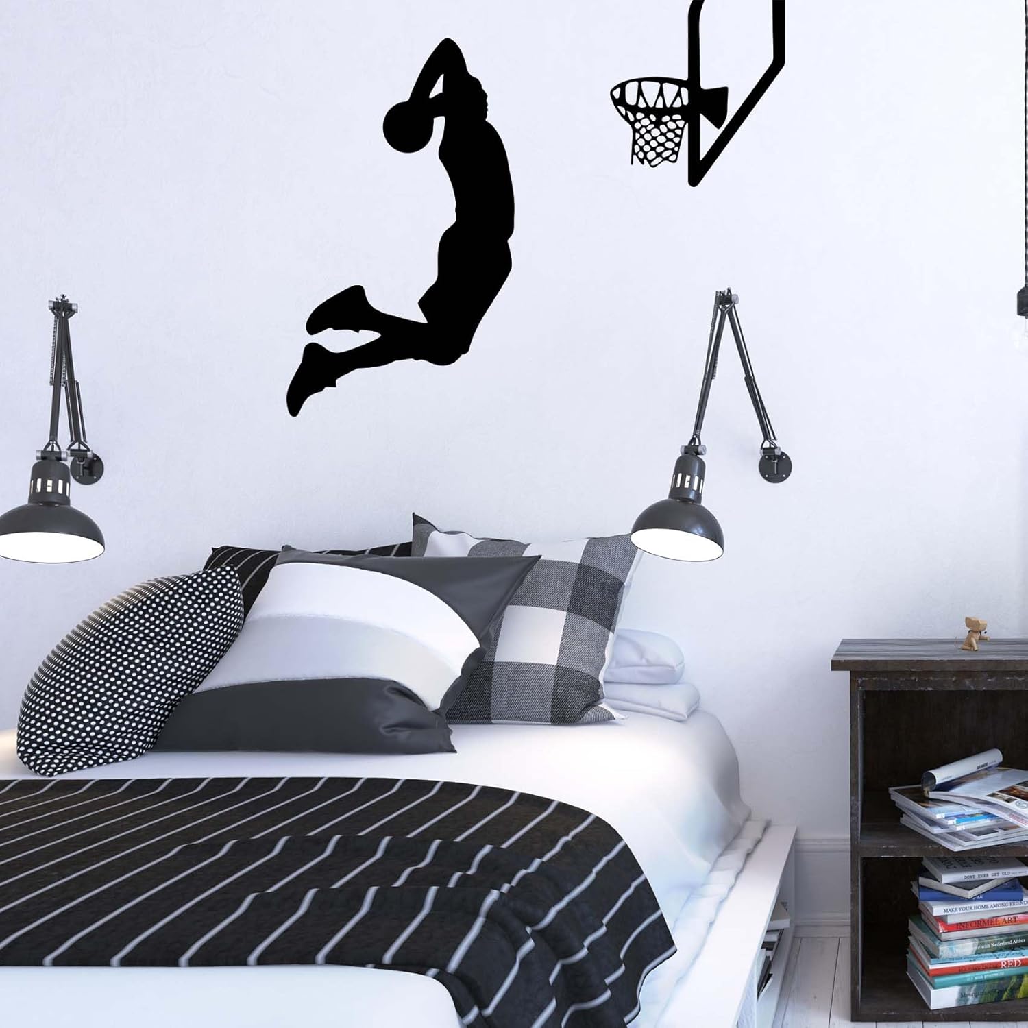 Calcomanías de pared de vinilo de silueta de jugadores de baloncesto, decoración de pared de baloncesto, decoración de pared deportiva, arte de