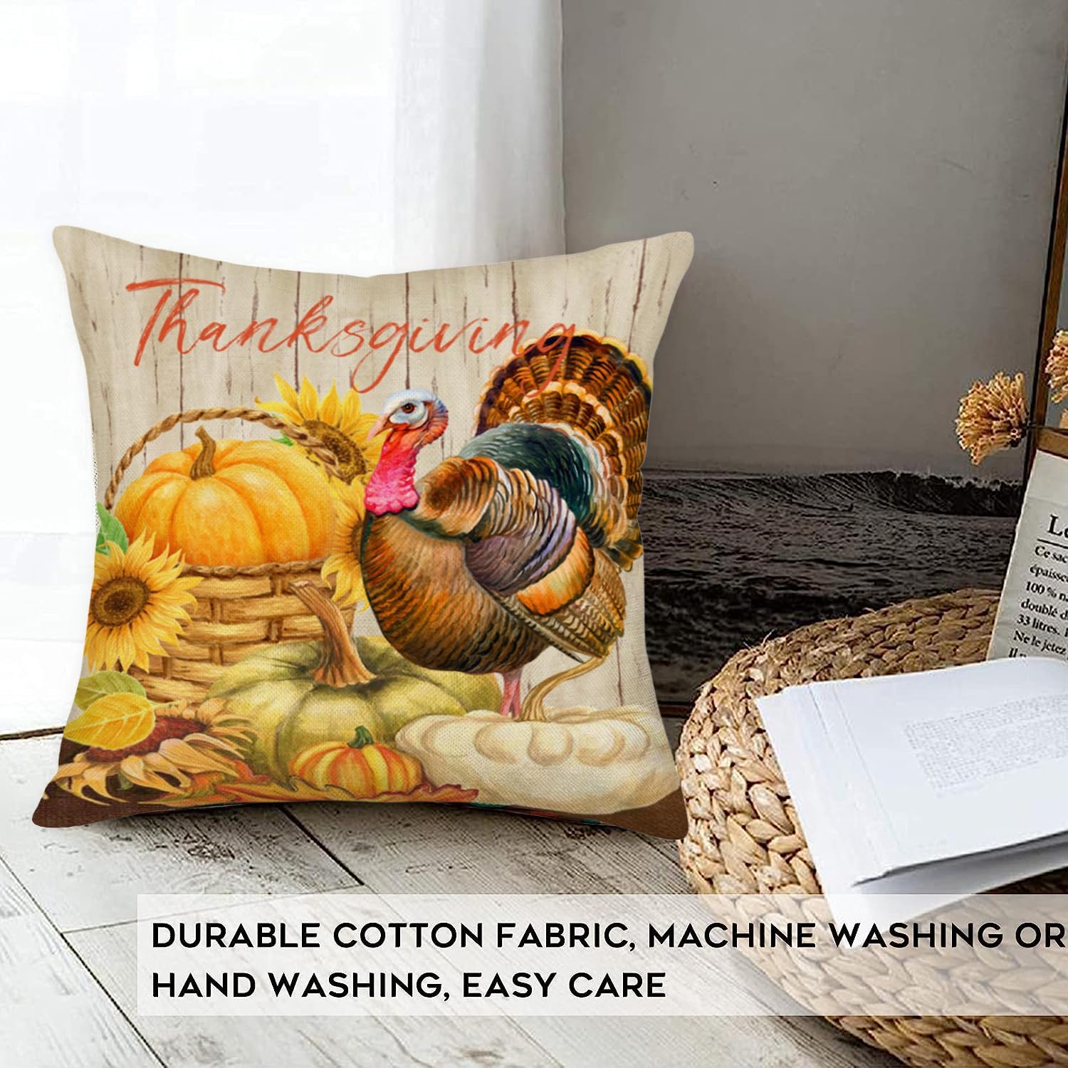 Fundas de almohada decorativas de pavo de Acción de Gracias de 22 x 22 pulgadas, fundas decorativas para el hogar, sofá, decoración de sofá, funda