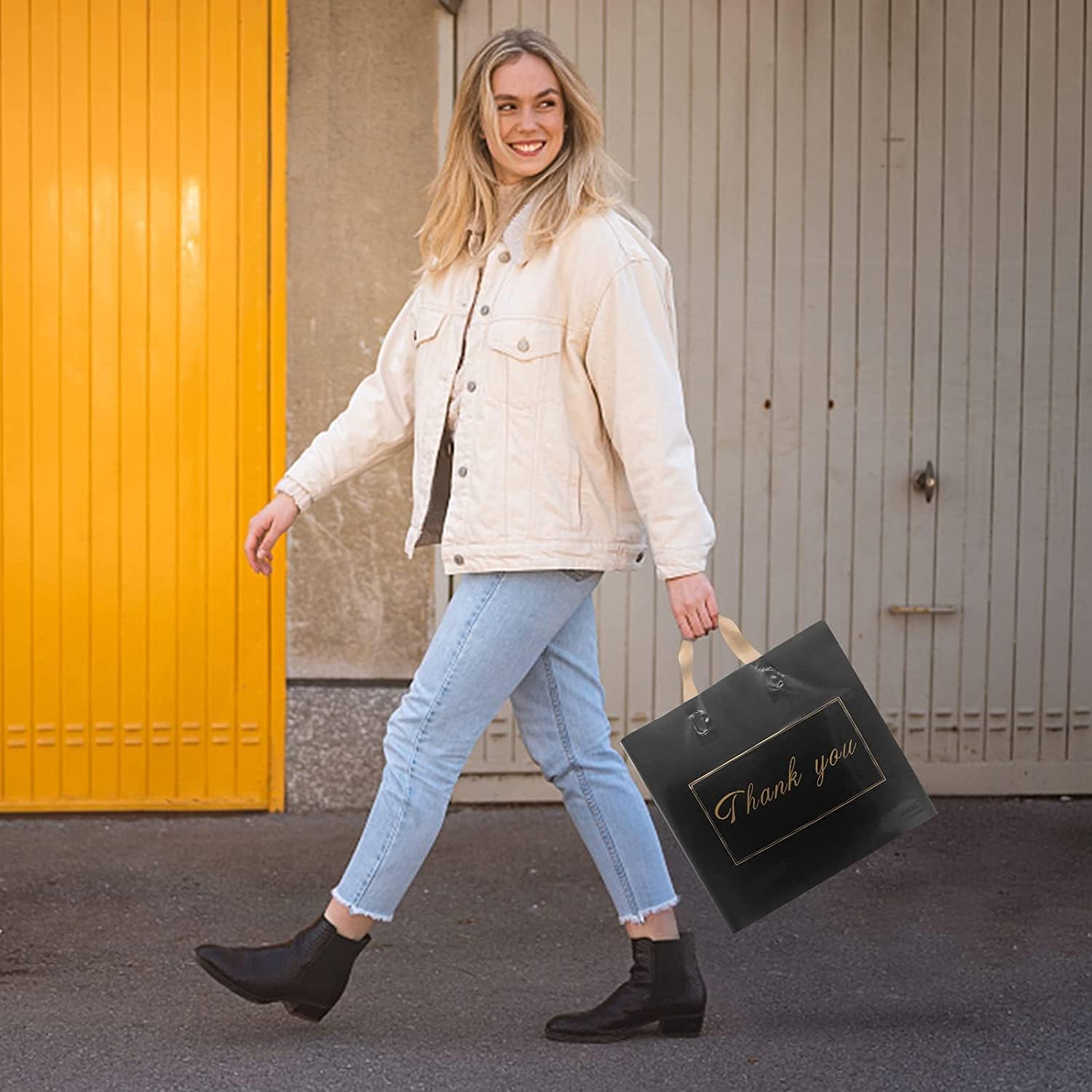 WAKAKO Paquete de 60 bolsas de compras de agradecimiento, bolsas de regalo de agradecimiento de 16 x 14 pulgadas con asa para pequeñas empresas,