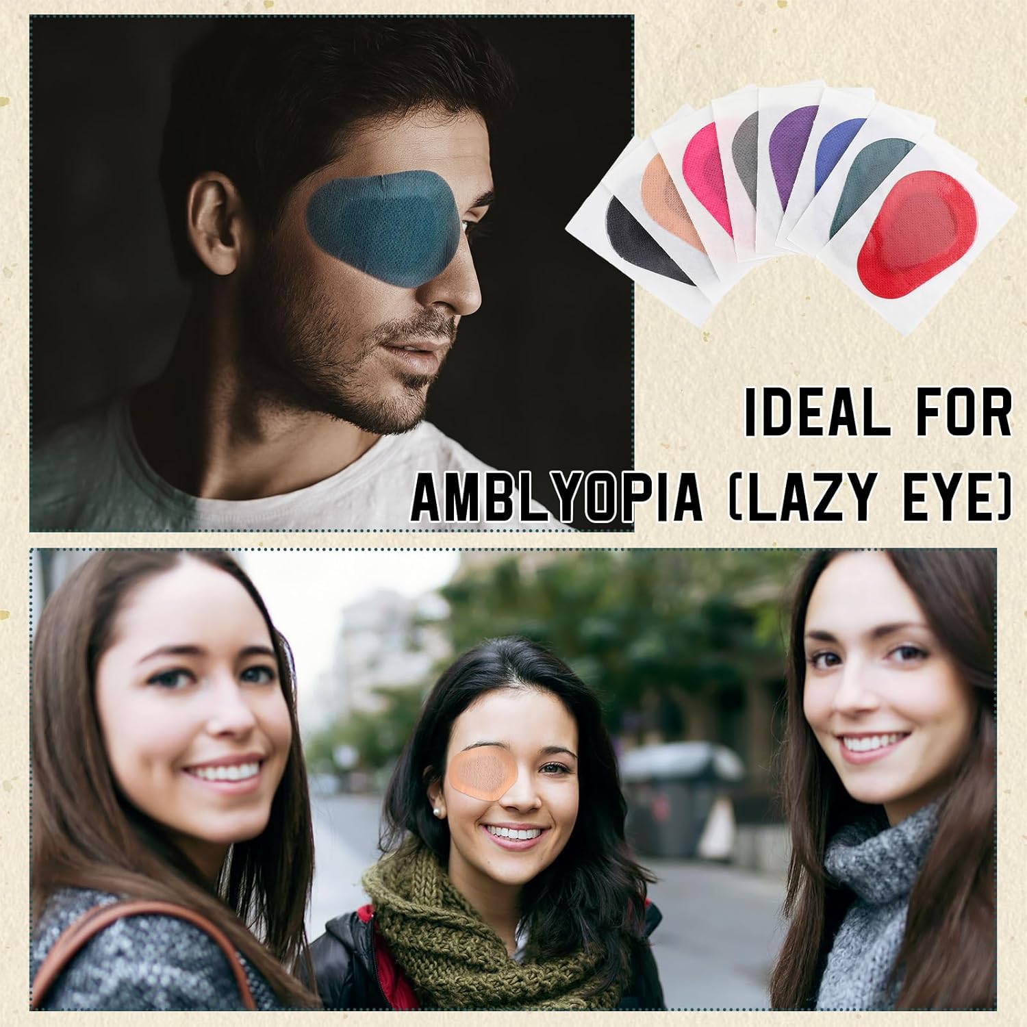 80 parches adhesivos para los ojos, almohadillas desechables para adultos, vendajes adhesivos sin látex (3.3 x 2.3 pulgadas, colores mixtos)