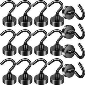 FINDMAG Paquete de 16 ganchos magnéticos, ganchos magnéticos de neodimio negro, ganchos magnéticos fuertes de 25 libras para colgar, imán con FINDMAG Paquete de 16 ganchos magnéticos, ganchos magnéticos de neodimio negro, ganchos magnéticos fuertes de 25 libras para colgar, imán con