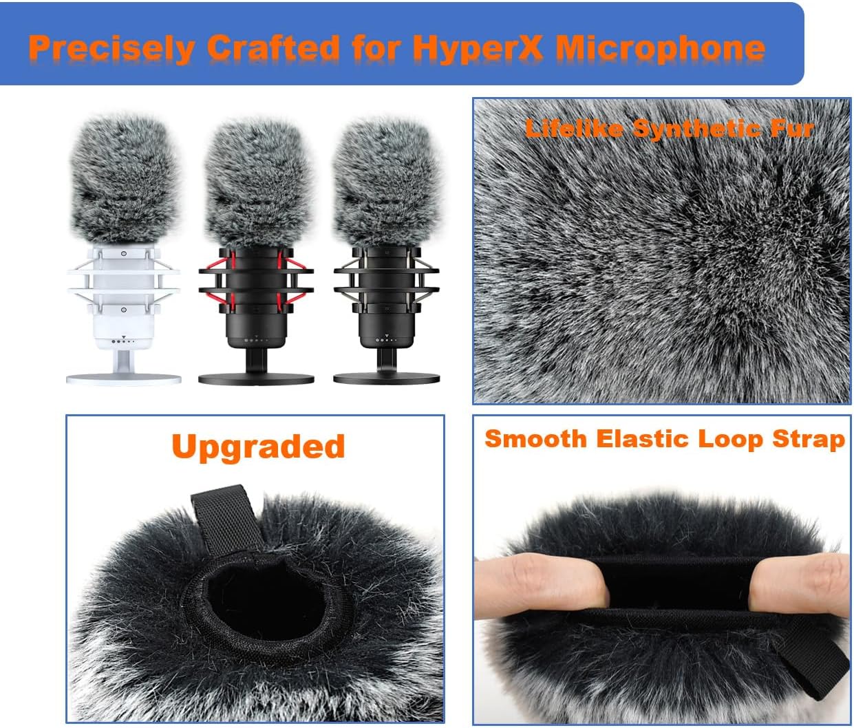 Parabrisas de micrófono para Hyperx Quadcasts, funda de micrófono de gato muerto peludo para filtrar el ruido del viento, los zumbidos y el ruido de