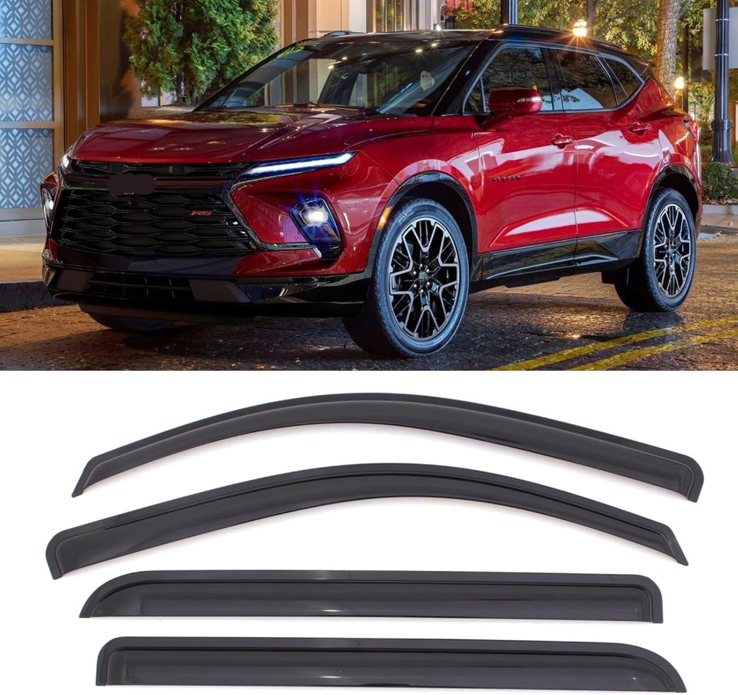 Deflectores de ventana con cinta para Chevy Trailblazer 2021-2023, viseras de ventilación, viseras solares negras, 4 viseras de ventilación de viento