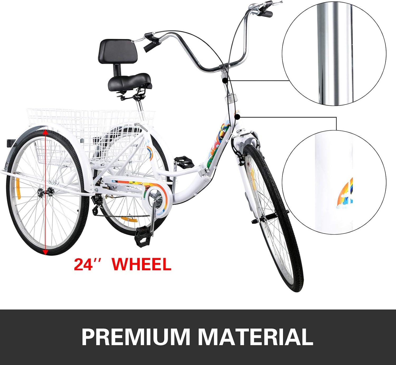 Triciclo para adultos de 24 pulgadas, 7 velocidades, 3 ruedas para adultos, bicicleta de tres ruedas para adultos, triciclo plegable para adultos,