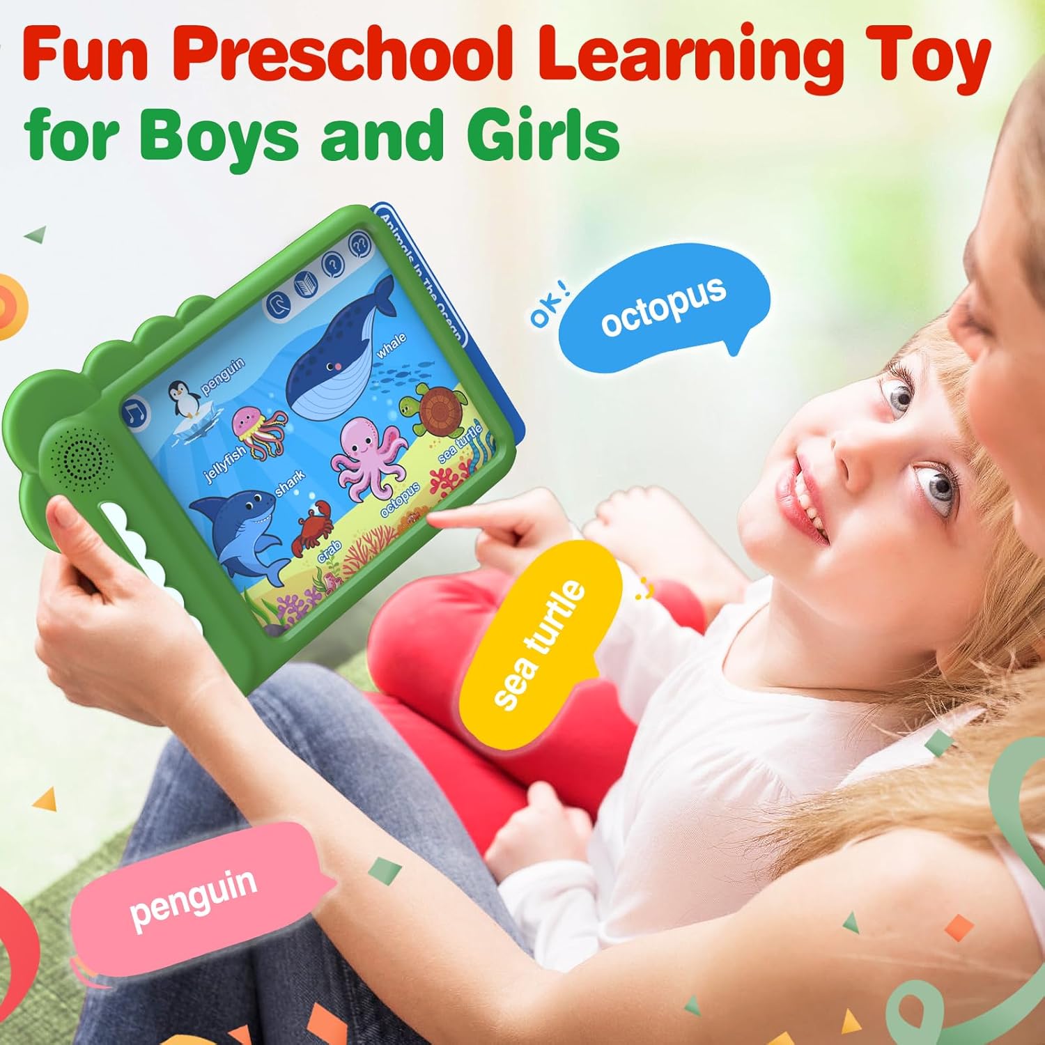 Play & Learn Pad – Tarjetas didácticas parlantes juguetes de aprendizaje con 22 lecciones divertidas para niños y niñas, tableta educativa para
