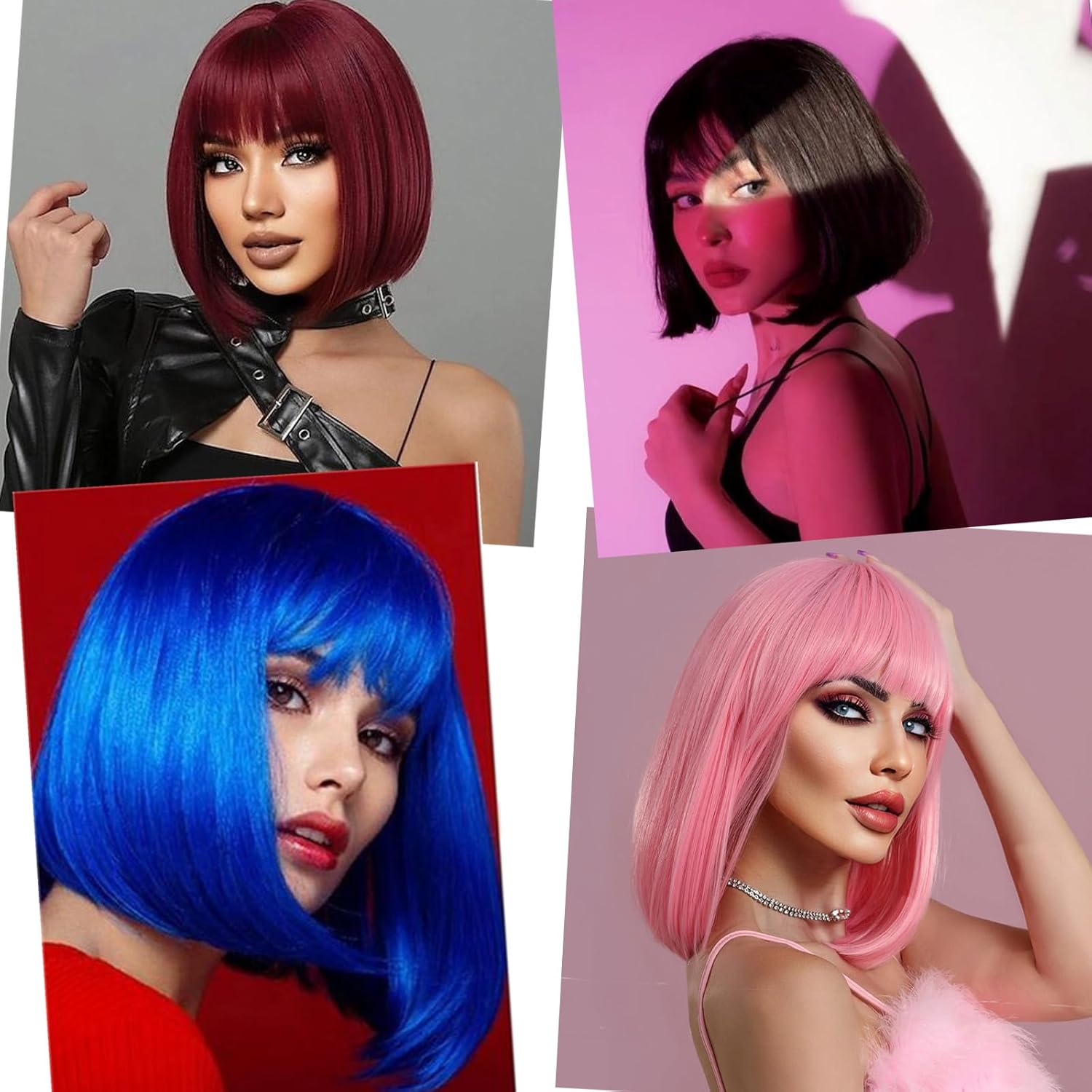 Peluca corta azul Bob con flequillo, 12 pulgadas, peluca sintética de moda natural para mujer, bonita peluca sintética de colores para fiesta