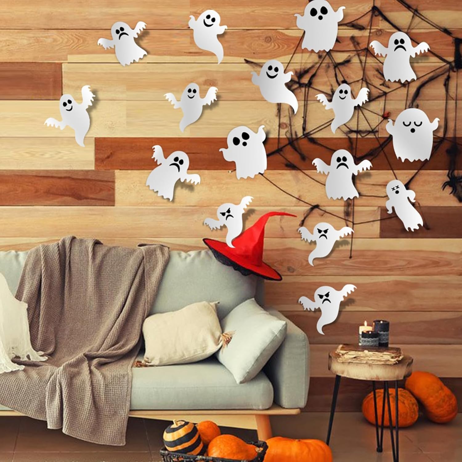 Decoración de pared de Halloween, 21 piezas de calcomanías de fantasmas 3D, calcomanías de pared de Halloween, reutilizables, autoadhesivas,