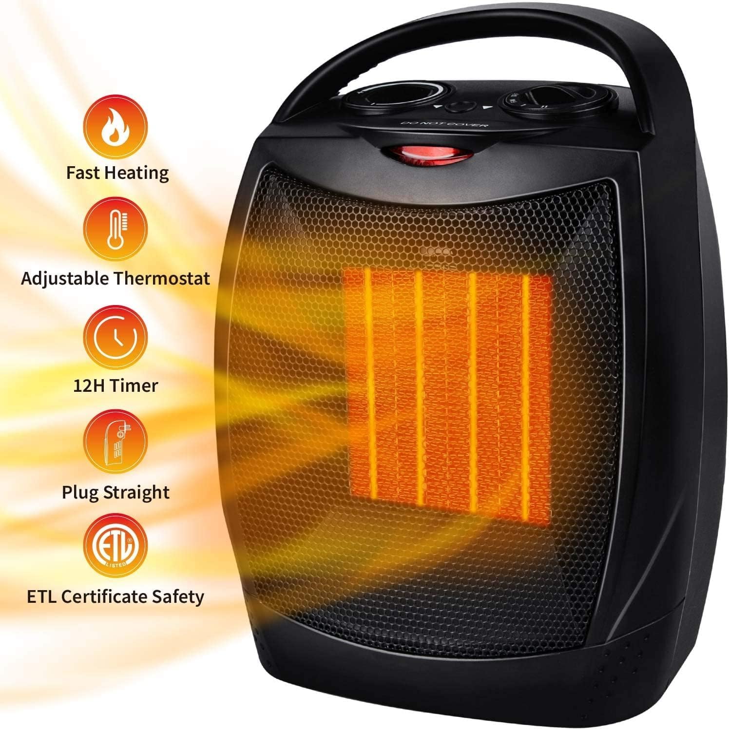 Calentador eléctrico portátil con termostato, ventilador de cerámica seguro y silencioso de 1500 W750 W, calienta 200 pies cuadrados para oficina,
