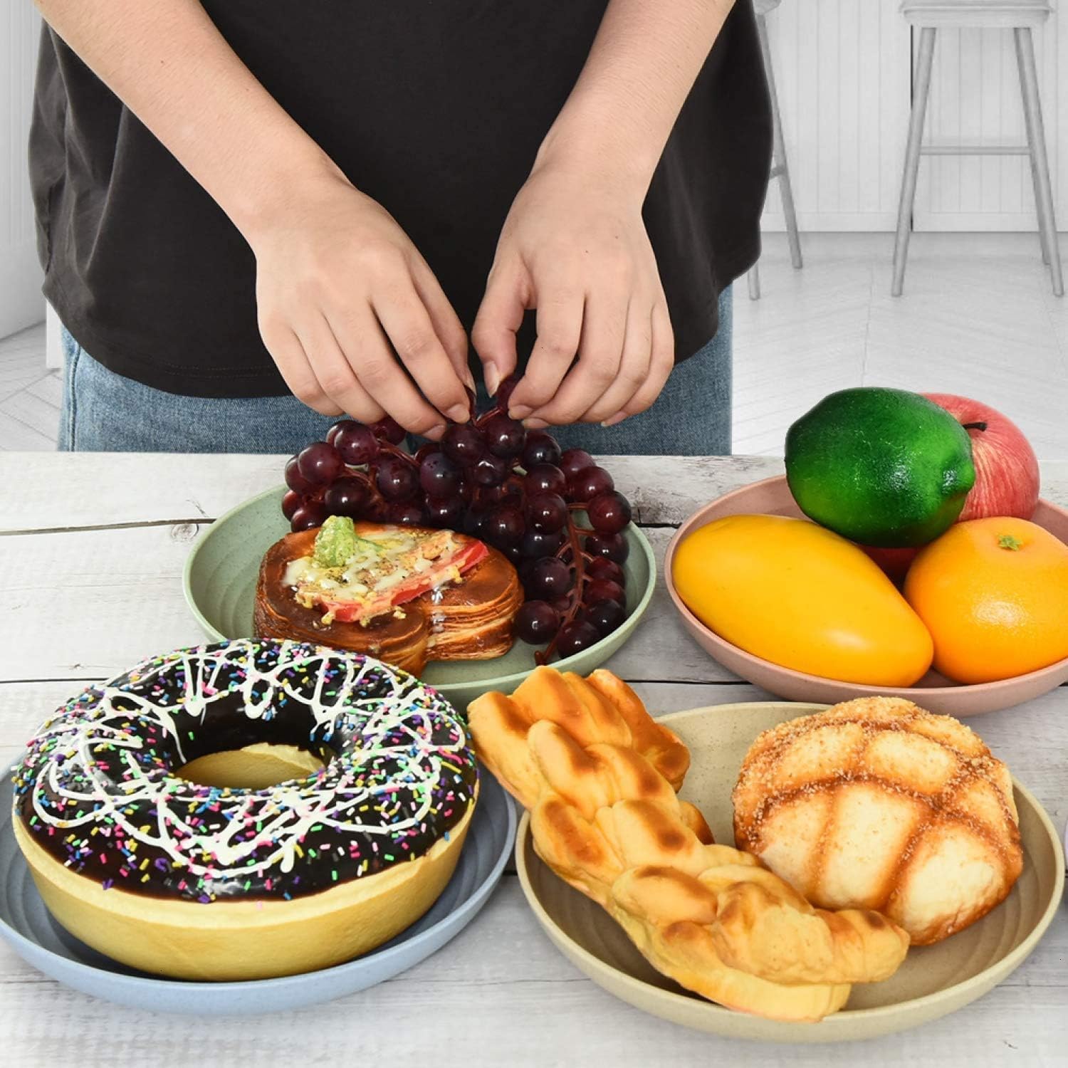 Paquete de 5 platos llanos irrompibles de 7.8 pulgadas, juego de platos ligeros de paja de trigo, aptos para lavavajillas y microondas, saludables
