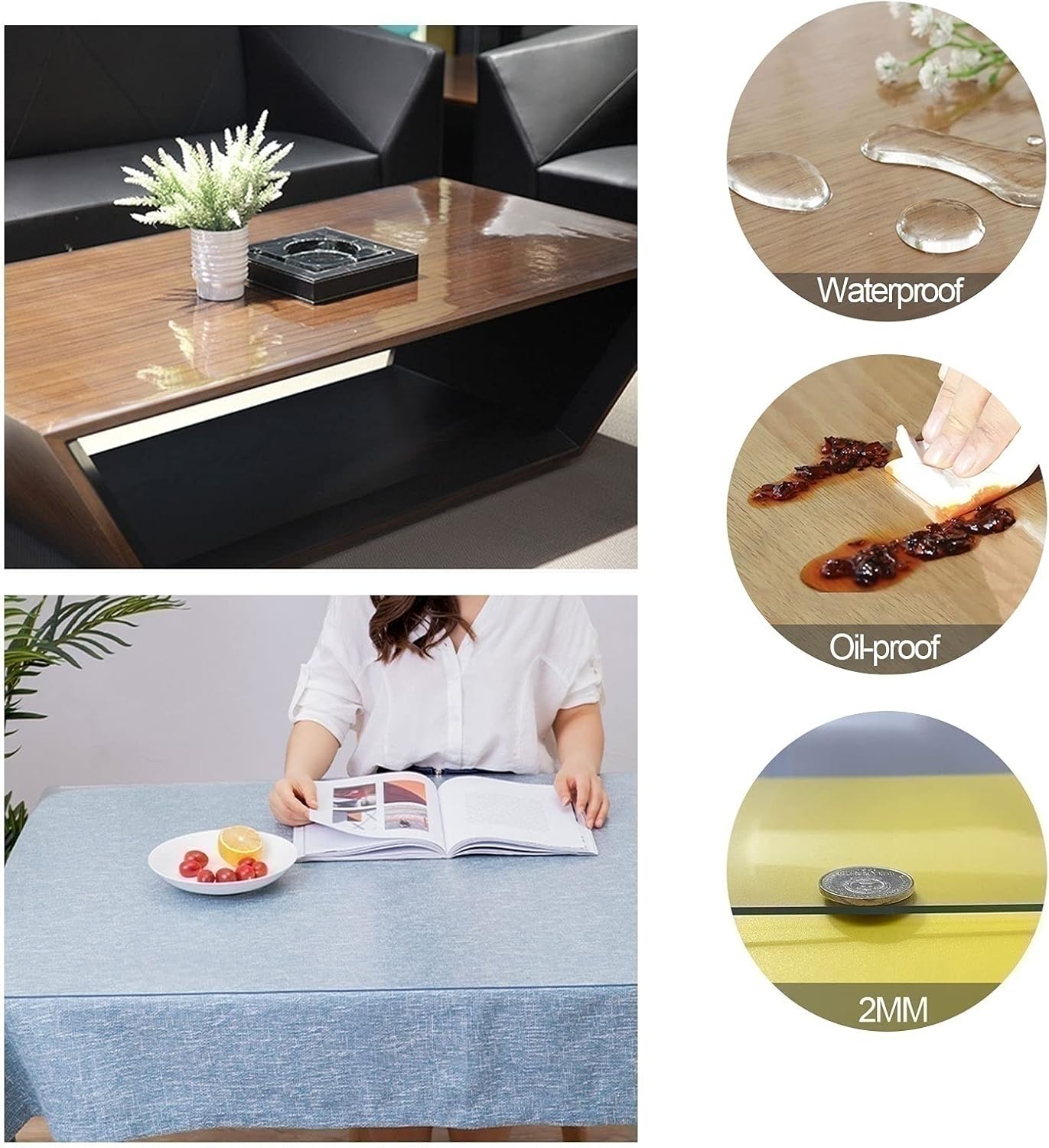 Protector de mesa transparente, protector de mesa transparente, 0.079in de grosor, sin olor a plástico, mantel transparente, fundas protectoras de