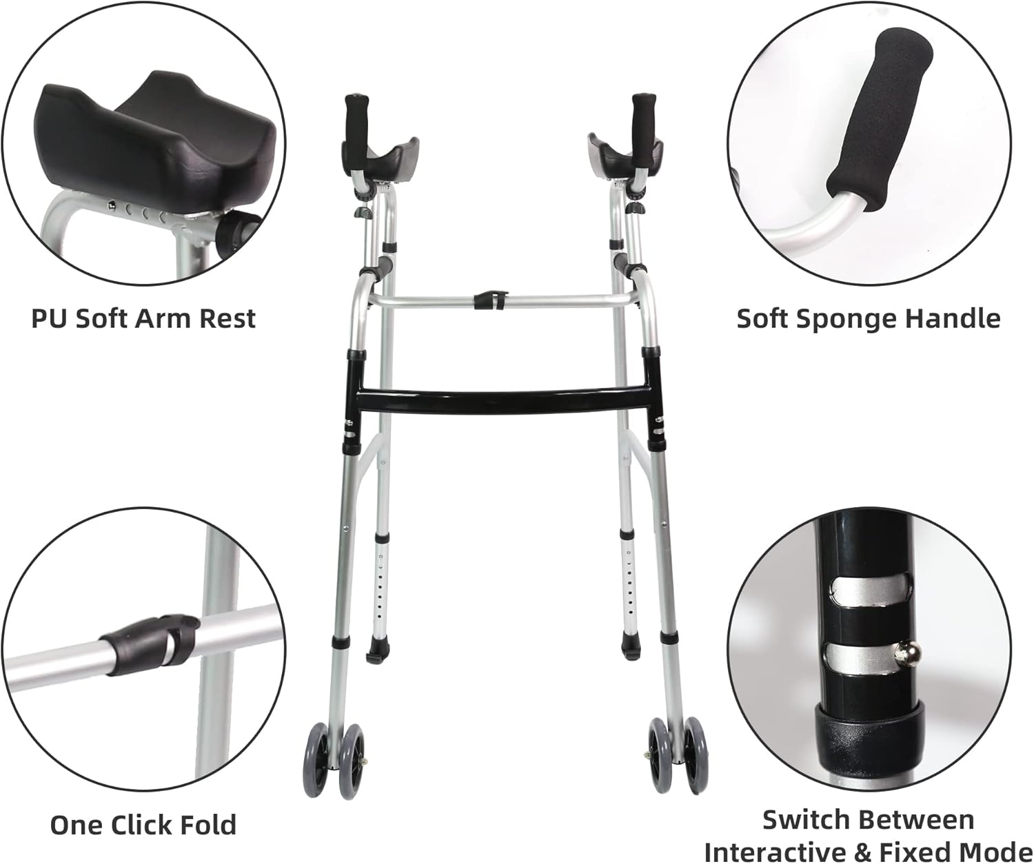 Andador IP plegable con almohadilla para reposabrazos, andadores de aluminio ajustables en altura, andador estándar para personas mayores, ancianos,