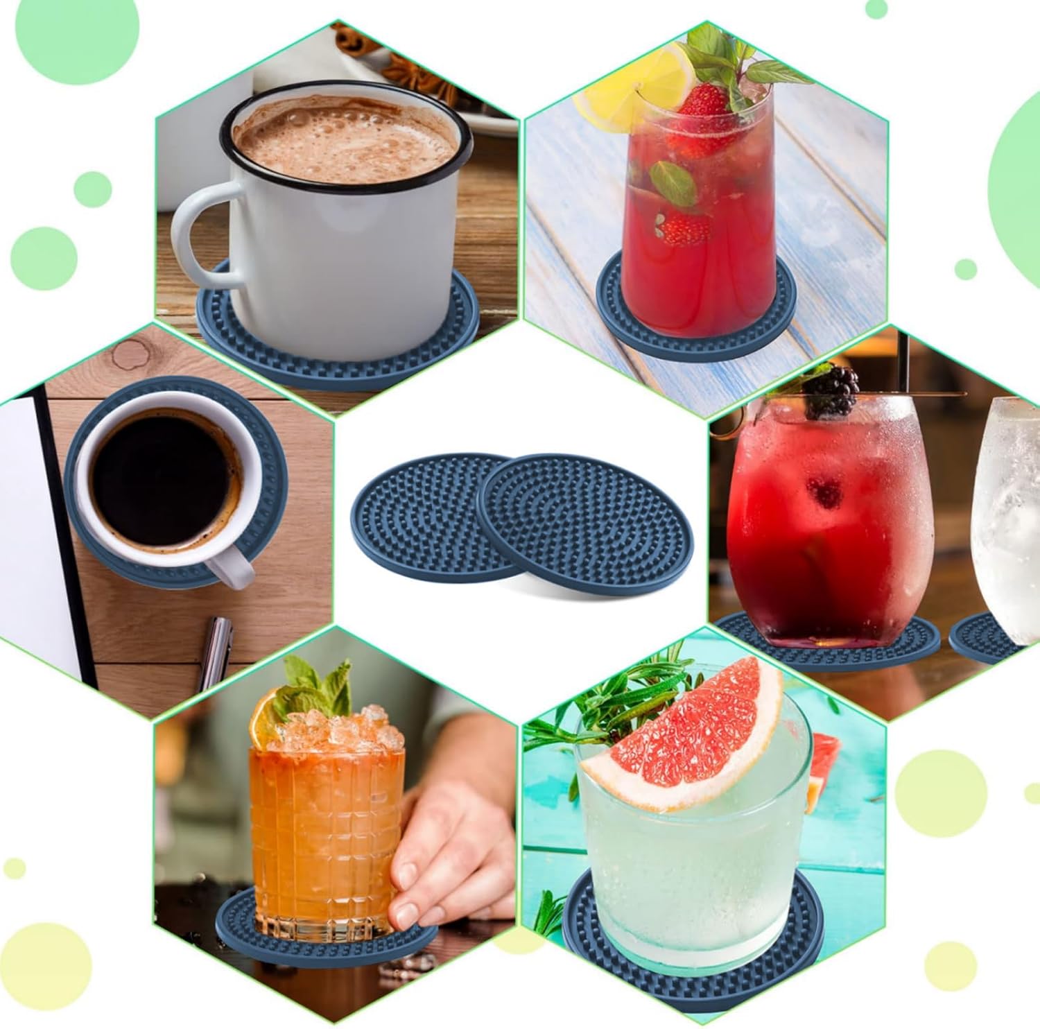Posavasos de silicona para bebidas 8 unidades, posavasos de silicona para bebidas con soporte, tapete para bebidas antideslizante y antiadherente,