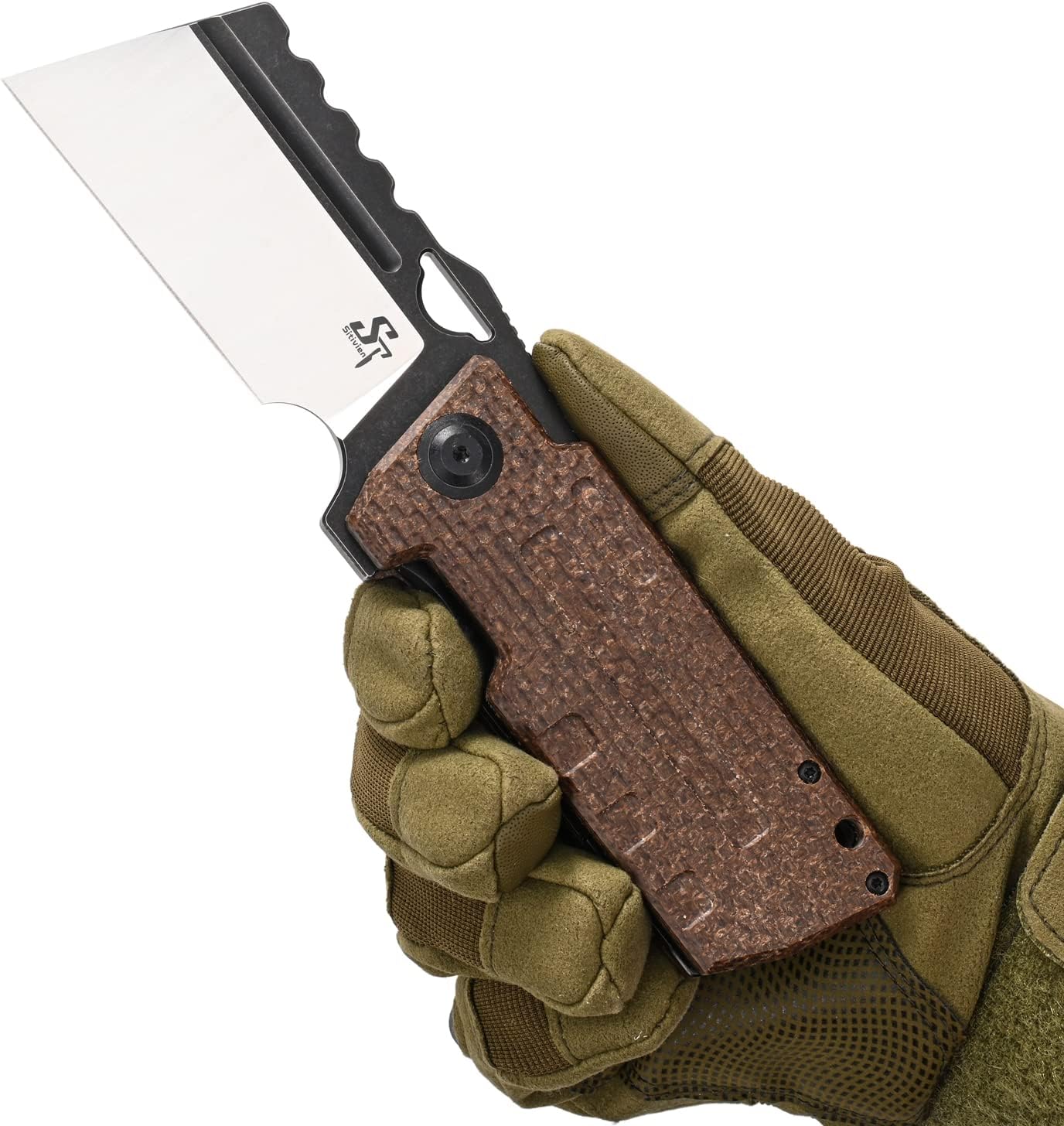 Sitivien Cuchillo plegable ST155, hoja de acero Sandvik 14C28N, mango Micarta EDC herramienta cuchillo cuchillo de bolsillo para pesca, campamento,