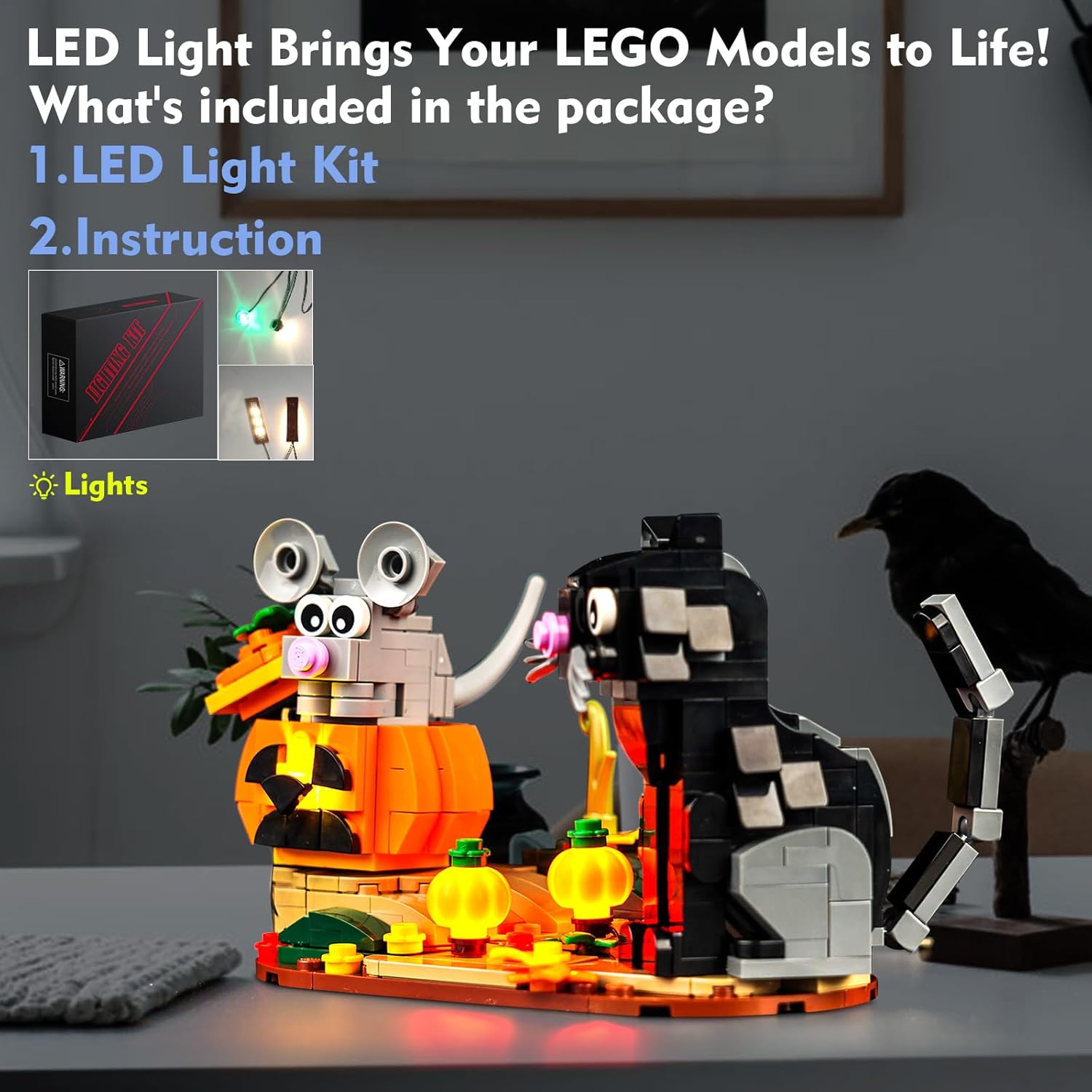 Kit de luces LED para Lego Halloween Cat and Mouse 40570, juego de iluminación de calabaza mejorado, accesorios compatibles con Lego 40570 juego de