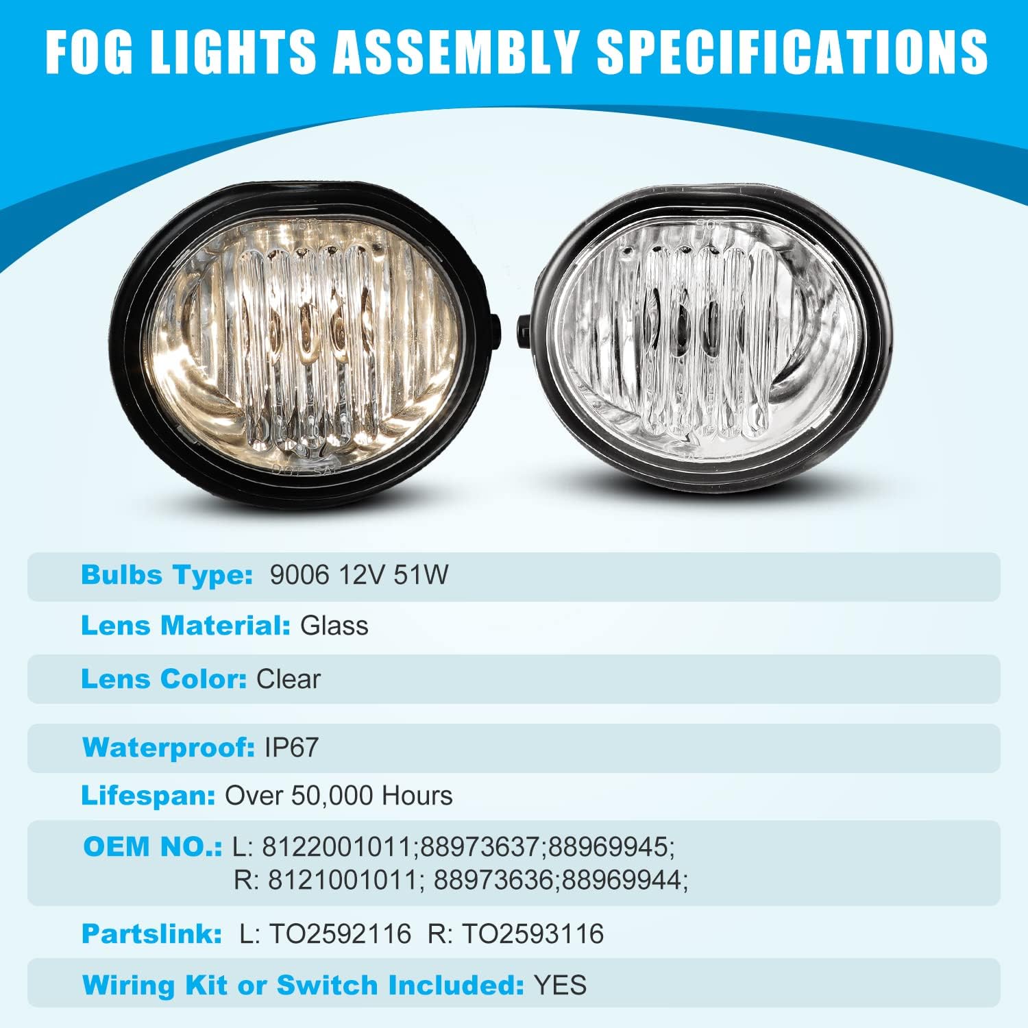 CPW Luces antiniebla compatibles con Toyota MatrixPontiac Vibe 2003, 2004, 2005, 2006, 2007 y 2008, luces antiniebla de conducción + interruptor +