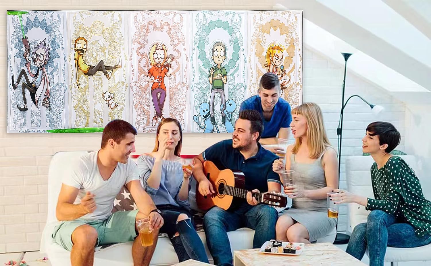 LERDWINT Tapiz de anime, tapiz psicodélico para colgar en la pared, tapiz temático de decoración de fiesta de cumpleaños, telón de fondo de color