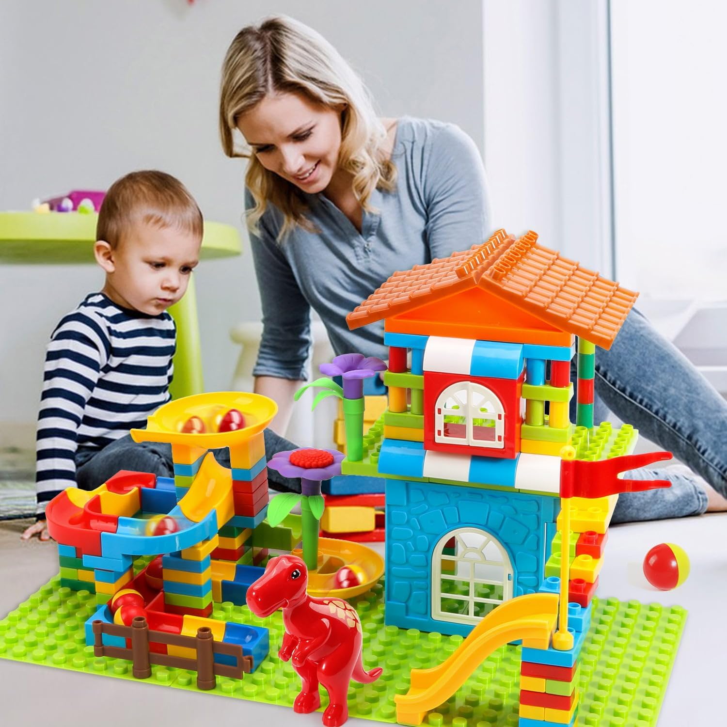 Marble Run Big Building Blocks, 187 piezas, pista de carreras para niños, juguete educativo STEM para niños de 3 a 8 años, juguetes de cumpleaños y