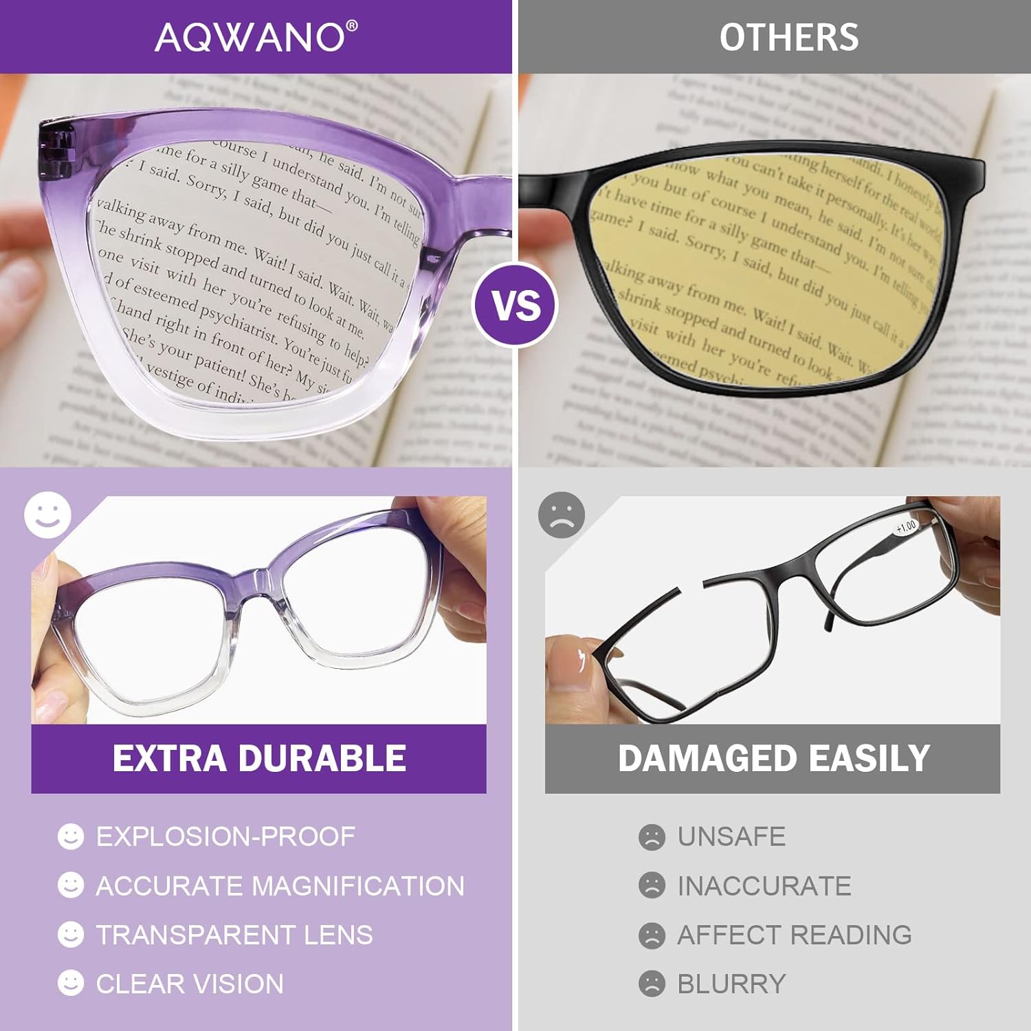 AQWANO Gafas de lectura de ojo de gato de gran tamaño para mujer, bloqueo de luz azul, filtro de rayos UVdeslumbramiento, lectores de computadora de