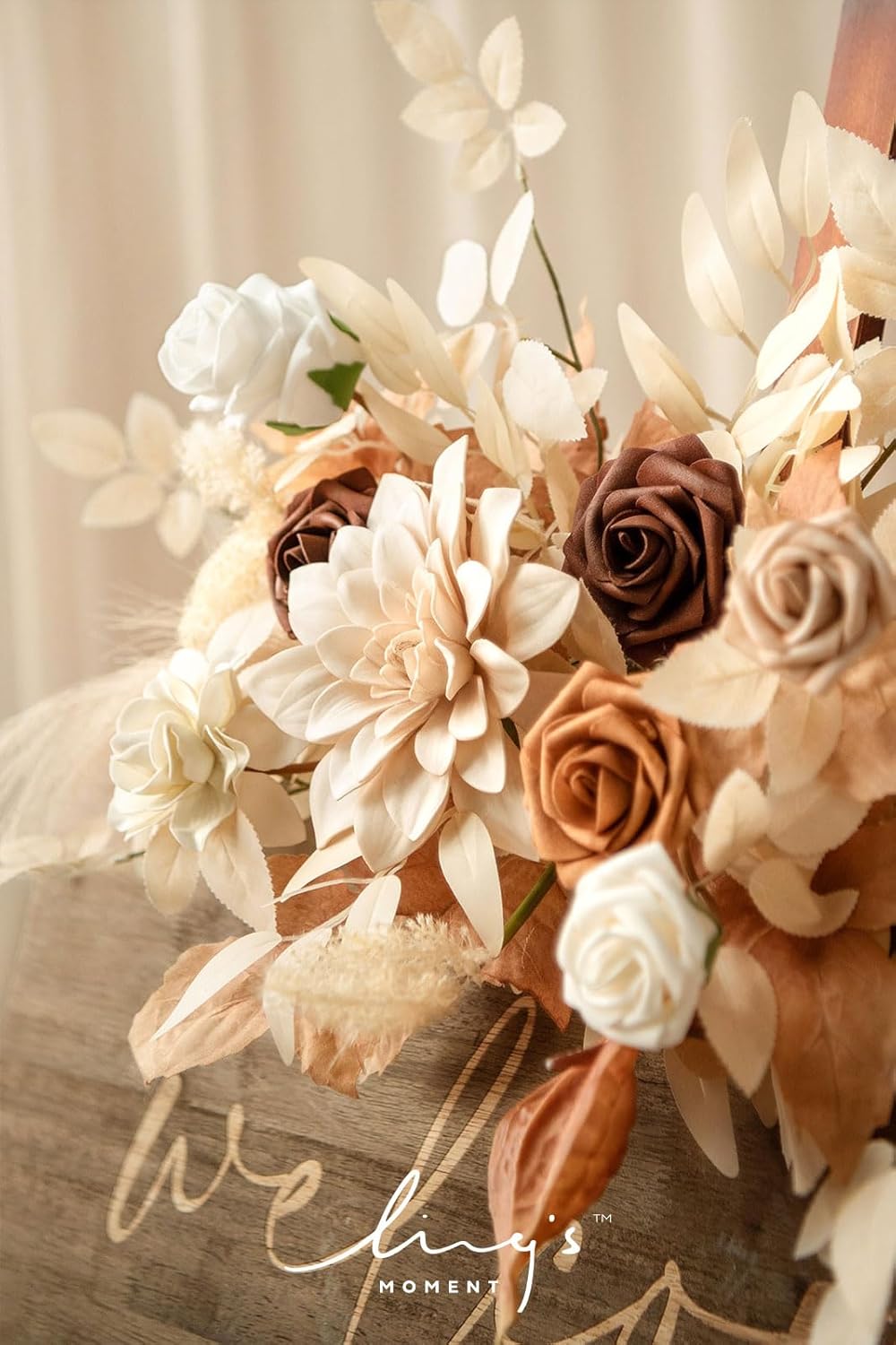 Ling’s Moment Letrero de bienvenida con estampado floral de otoño para boda, flores artificiales, guirnalda de terracota óxido sepia para ceremonia,