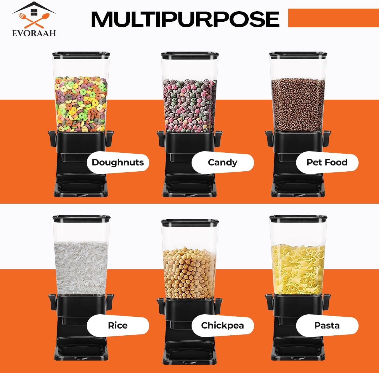 EVORAAH Dispensador de cereales para encimera, 2 unidades, máquina dispensadora de dulces, recipiente de cereales, almacenamiento de plástico de 5.5