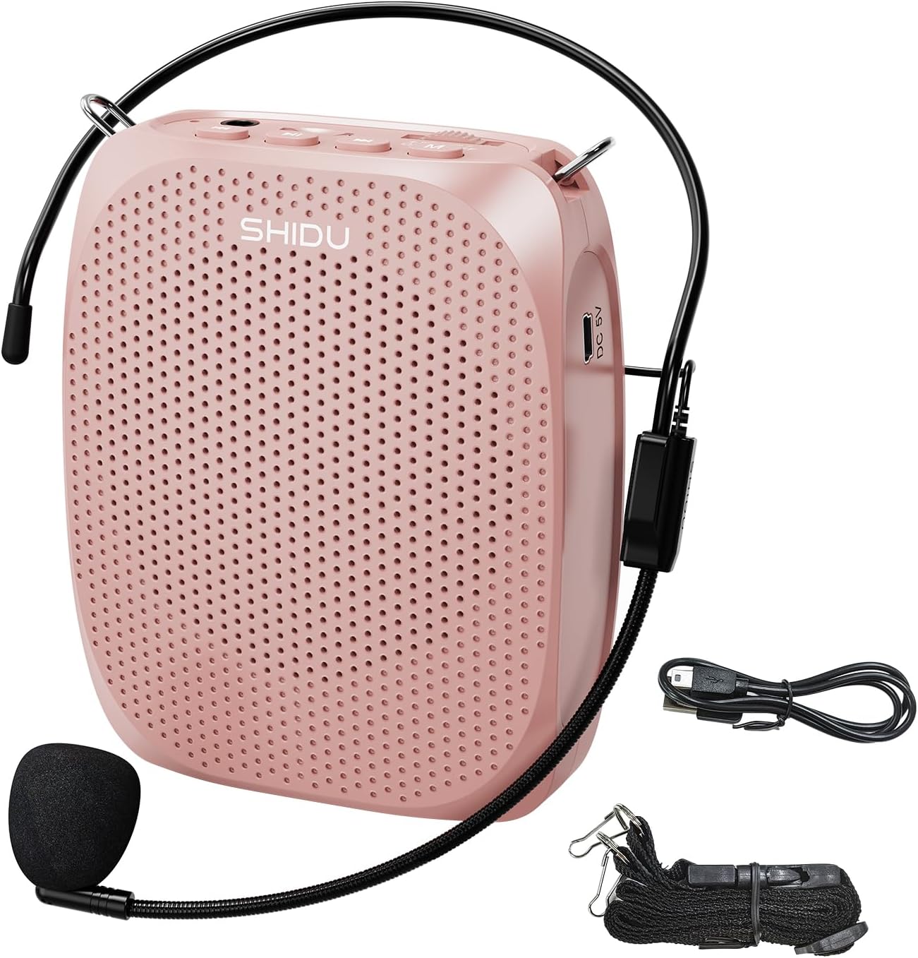 SHIDU Amplificador de voz para profesores, megáfono, sistema PA portátil con micrófono (trabajo de 12 horas) soporta audio de formato MP3 para guías