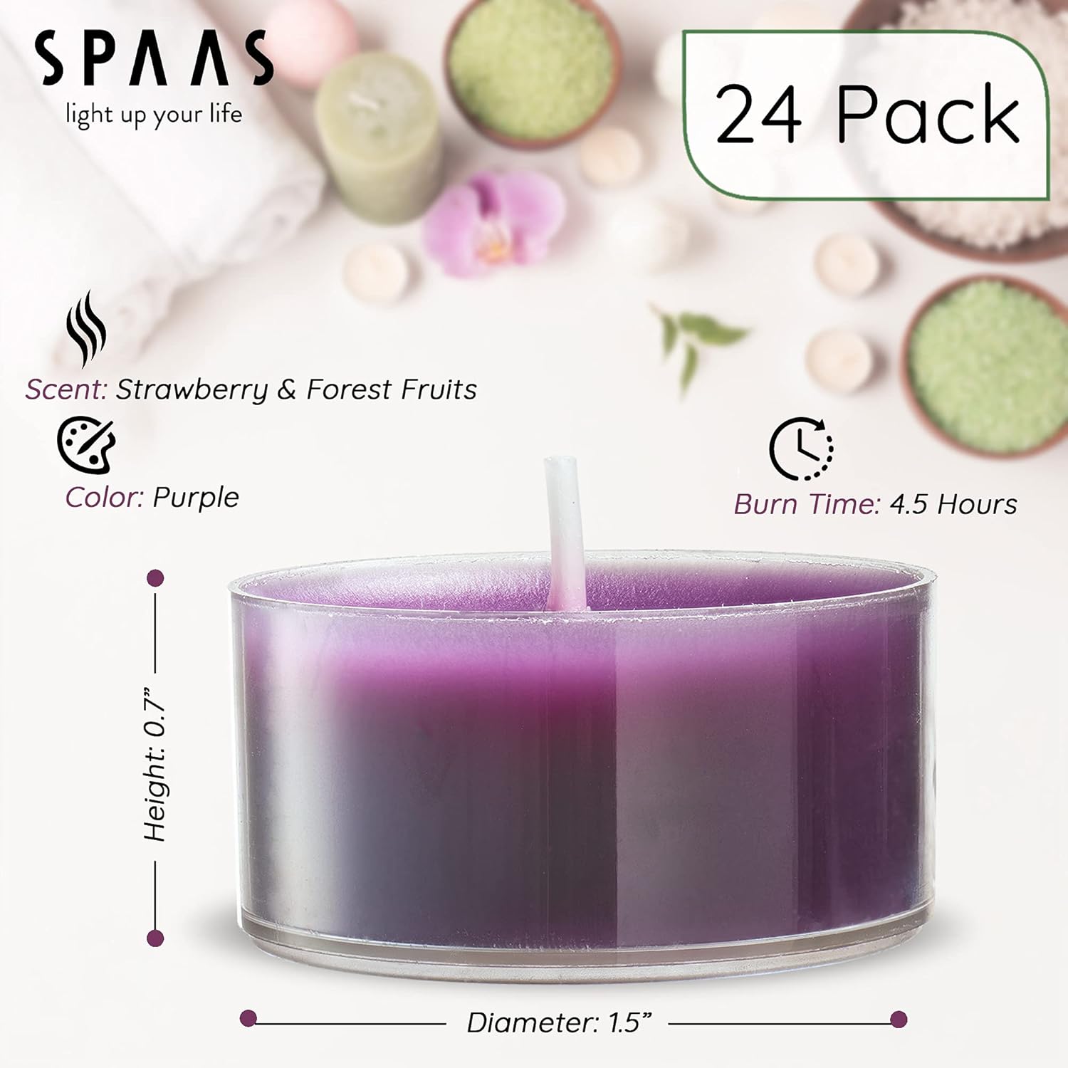 SPAAS Velas perfumadas de té en tazas transparentes, fragancia de fresa y frutas del bosque, velas perfumadas de primera calidad para spa, romántica