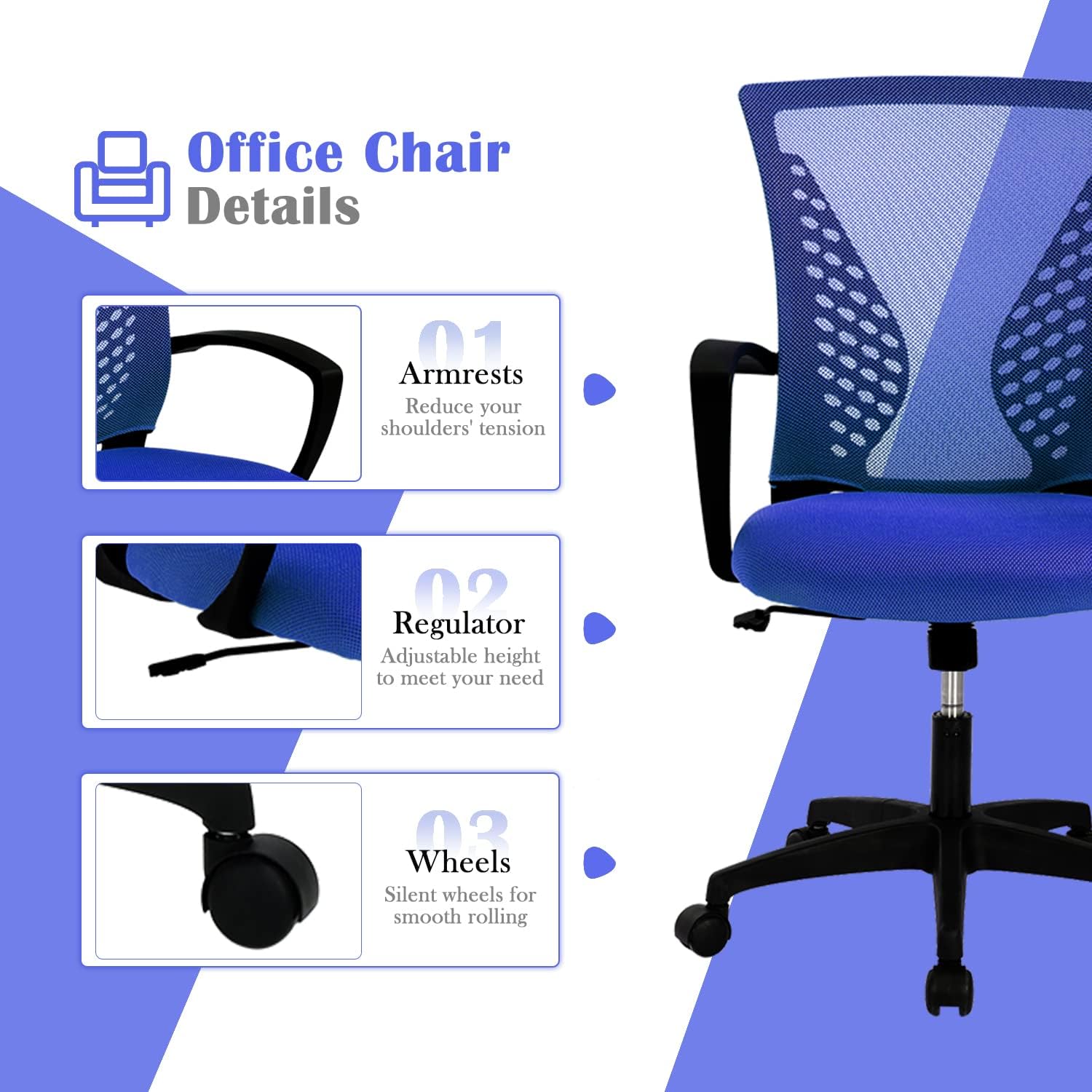 Silla ergonómica de oficina, silla de escritorio de malla para computadora, silla de oficina en casa con soporte lumbar, reposabrazos moderna