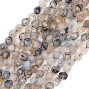 Cuentas redondas facetadas de ágata de dragón negro natural de 0.236 in 14.2 inhebra para la fabricación de joyas Cuentas redondas facetadas de ágata de dragón negro natural de 0.236 in 14.2 inhebra para la fabricación de joyas