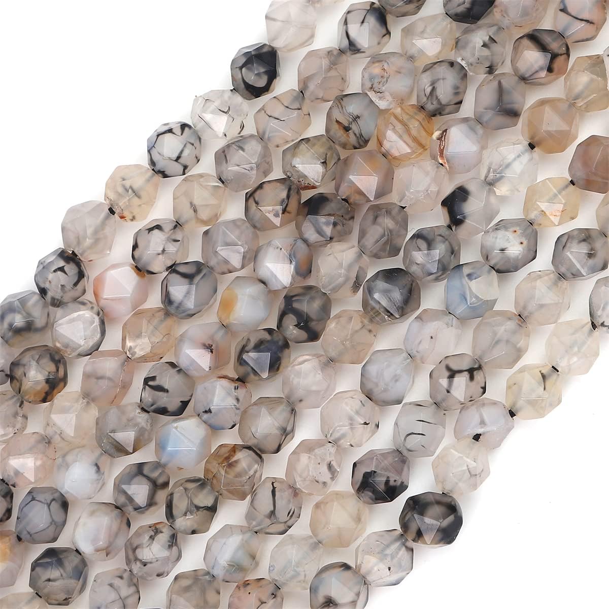 Cuentas redondas facetadas de ágata de dragón negro natural de 0.236 in 14.2 inhebra para la fabricación de joyas