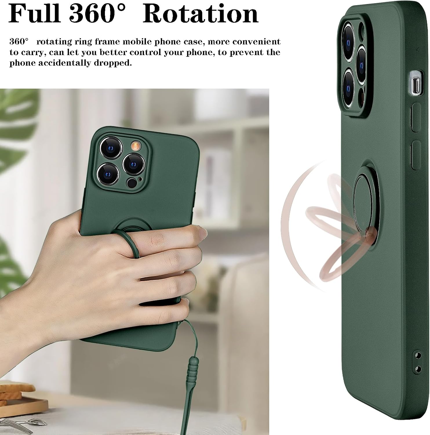Uioeua – Funda compatible con iPhone 13 Pro Max con soporte de anillo magnético para automóvil, funda suave de microfibra de silicona líquida de