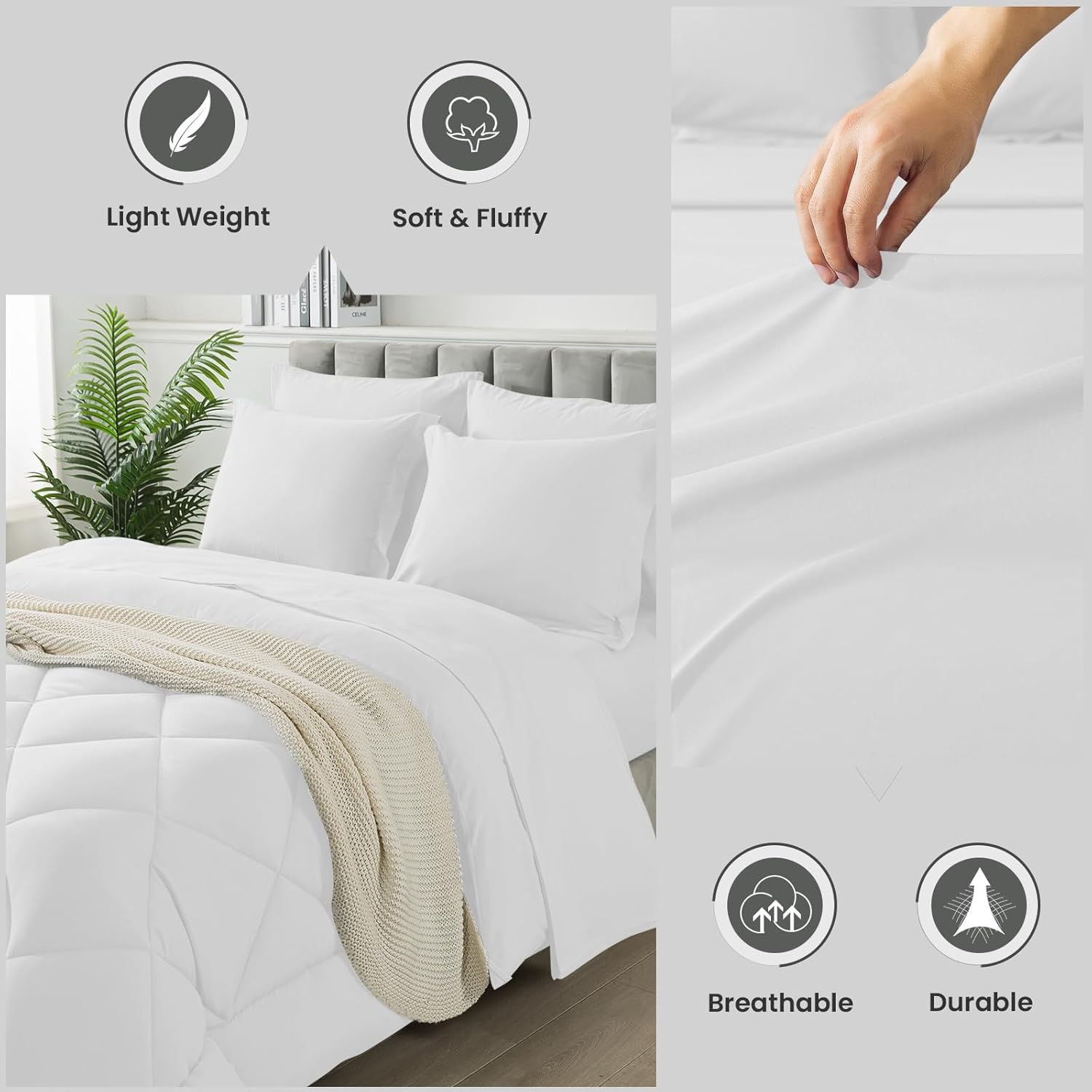 Juego de edredón tamaño California King, 7 piezas de cama en una bolsa, juegos de ropa de cama con edredón ligero acolchado suave para todas las