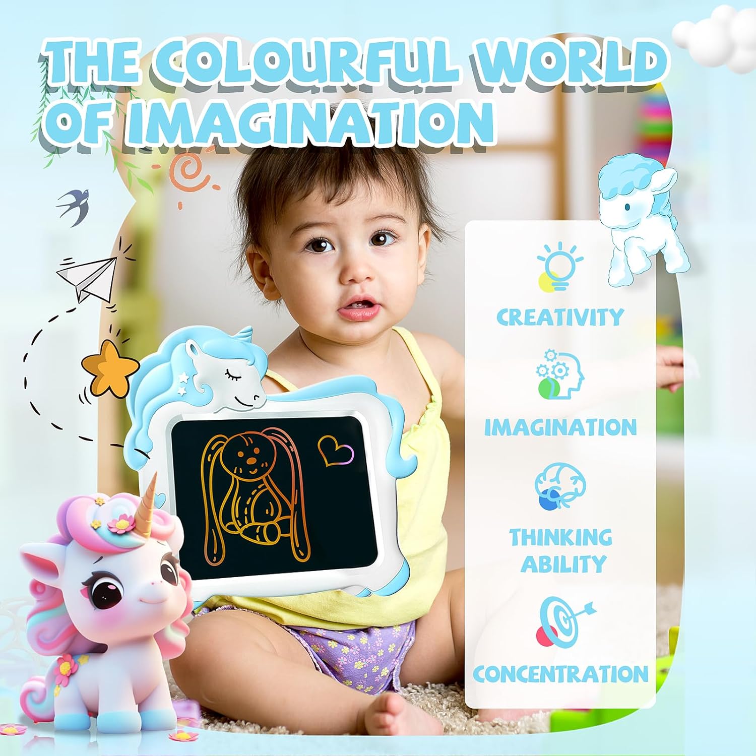 Tableta de escritura LCD para niños, juguetes de unicornio, tablero de dibujo reutilizable borrable, juguete educativo para niños pequeños, regalos