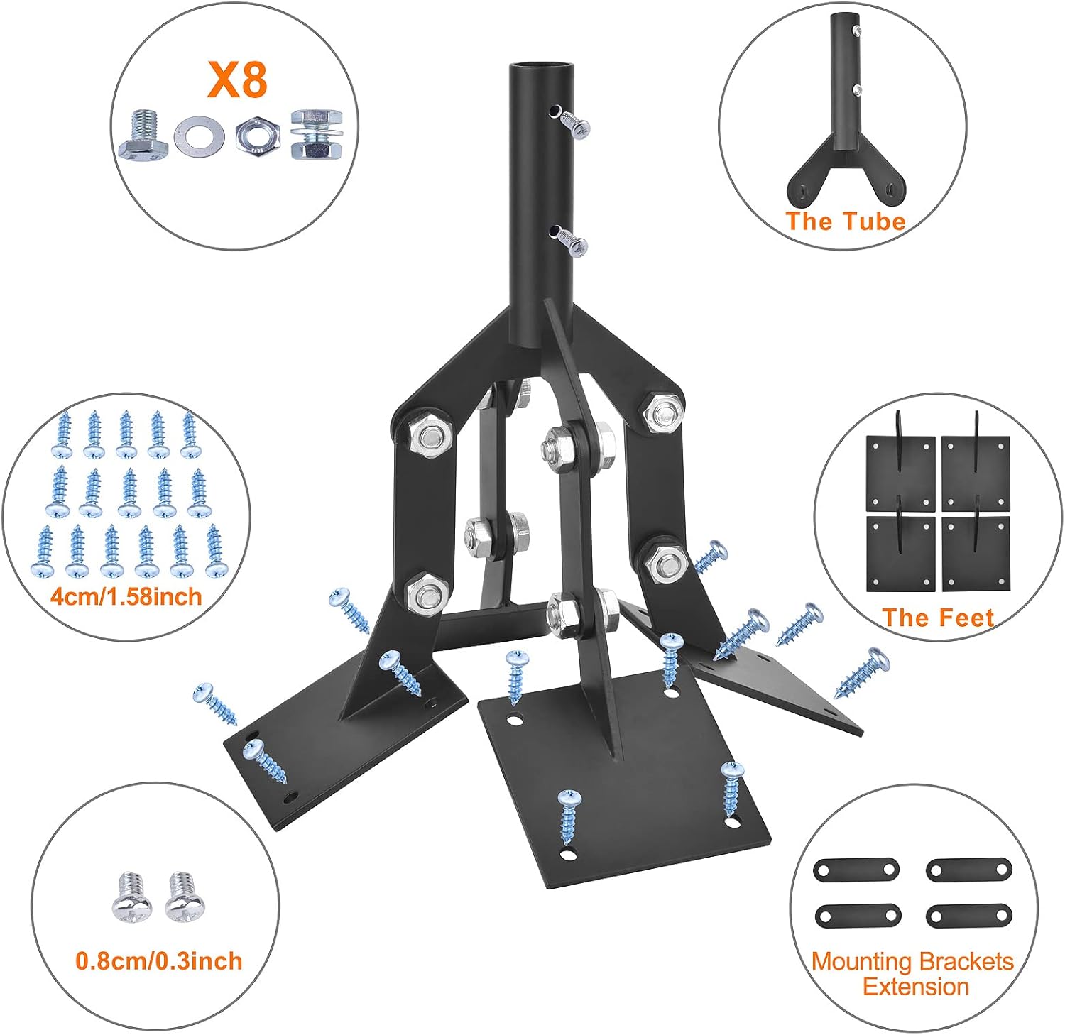 Weathervane – Soporte ajustable para cúpula de acero, para techo con extensión de soportes de montaje, 4 placas