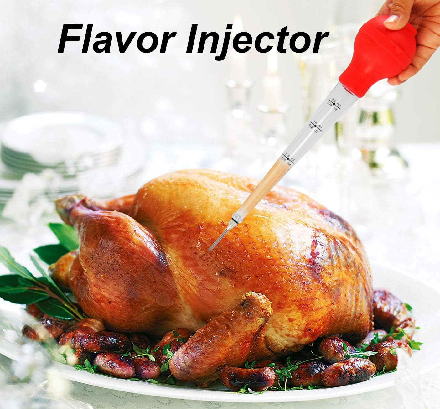 HOME-X Baster de silicona para alimentos con aguja intercambiable y cepillo para salsa, cepillo de limpieza incluido, 11 pulgadas de largo x 3