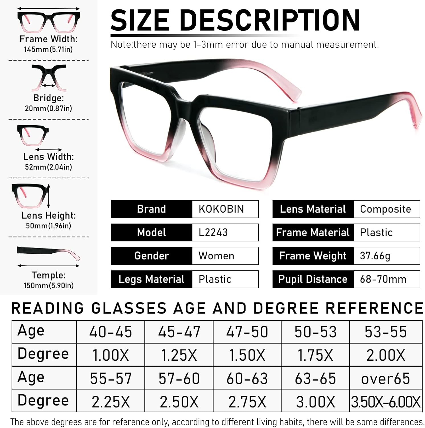 KoKoBin Paquete de 6 lentes de lectura estilo Oprah para mujer, marco cuadrado de gran tamaño, bloqueo de luz azul, cómodos lectores