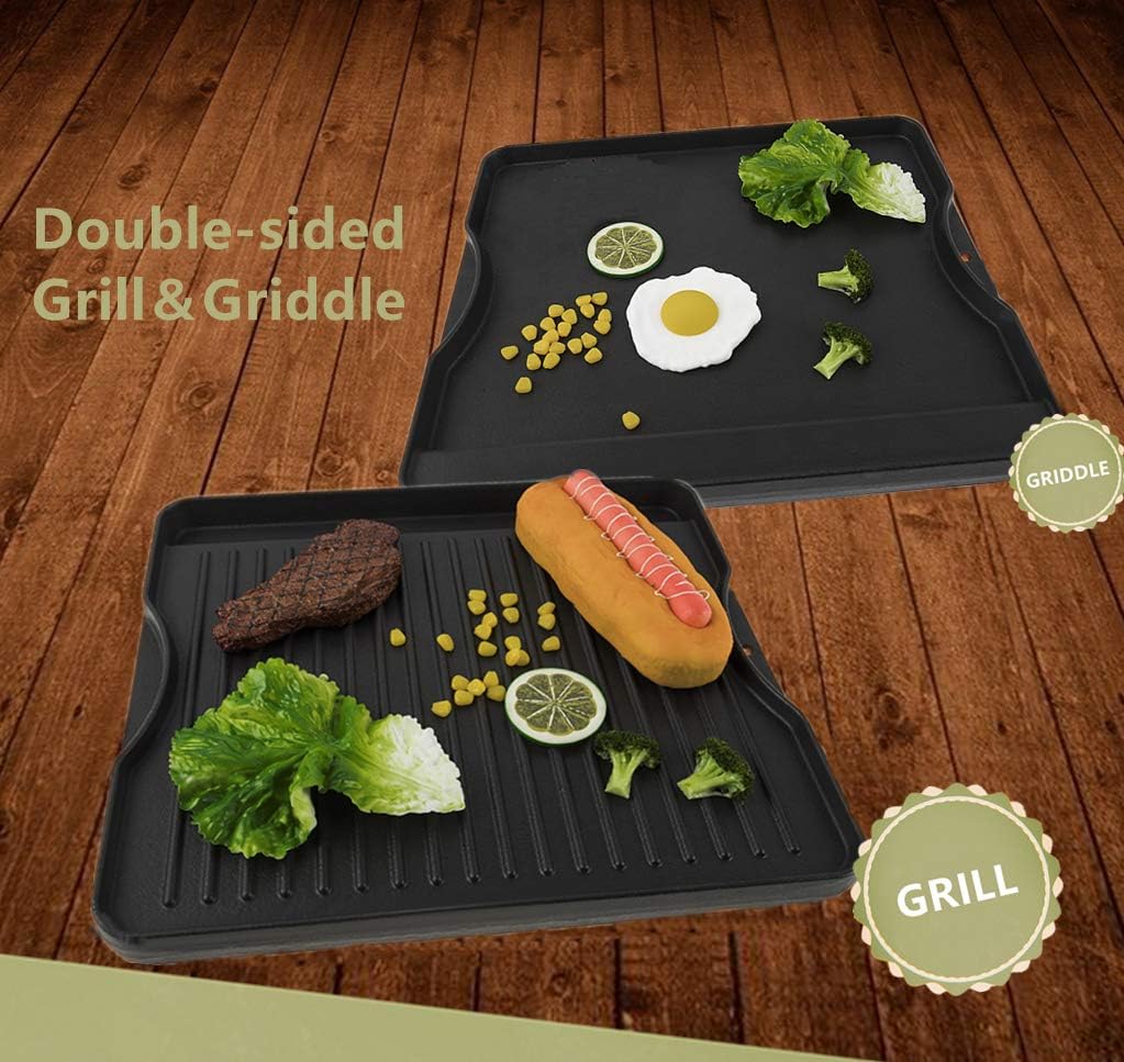 Parrilla reversible de hierro fundido pre-sazonado de 16 pulgadas para todas las estufas de Camp Chef de 14 y 16 pulgadas, plancha reversible de