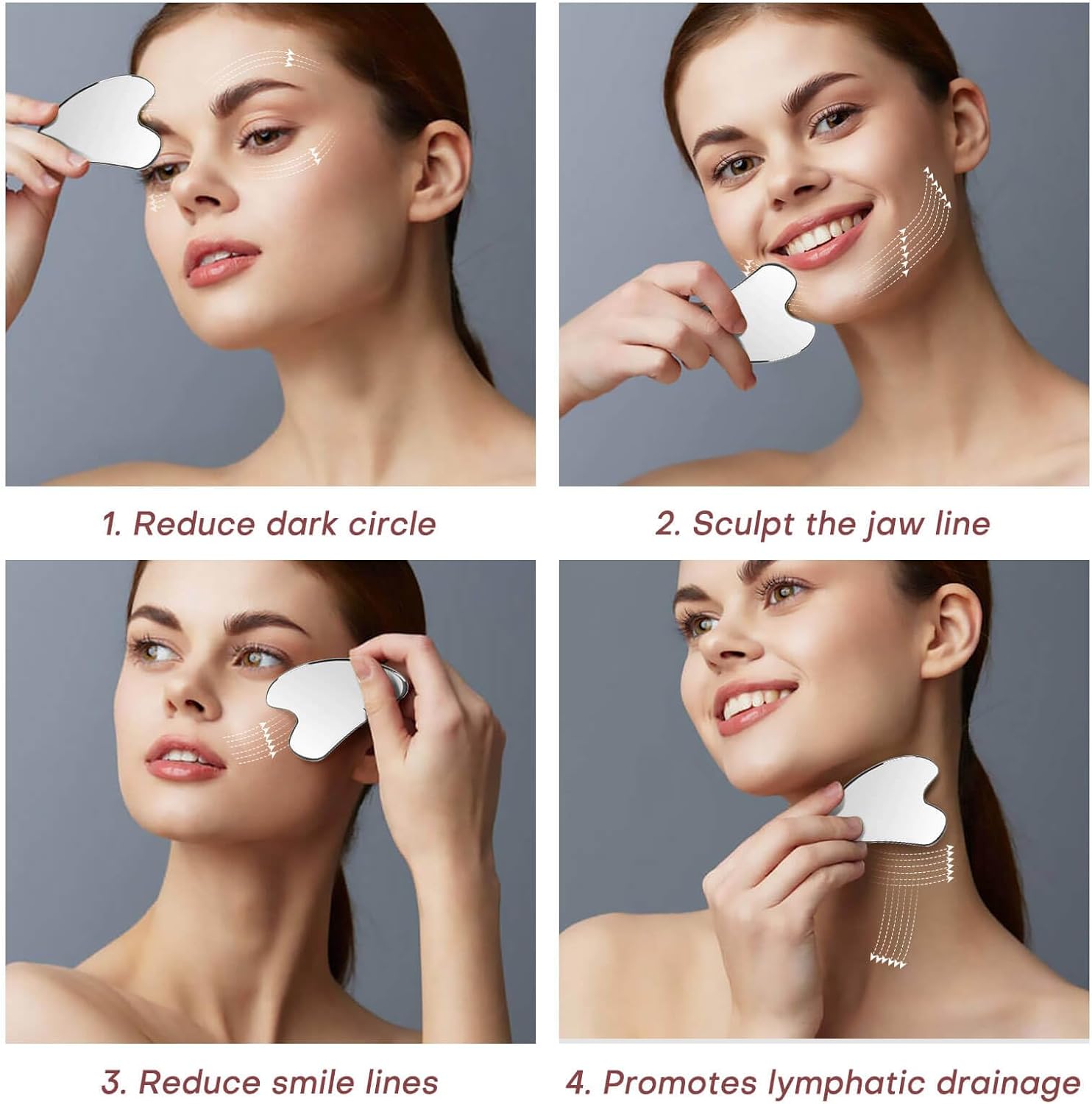 Herramientas faciales de metal Gua Sha, herramienta guasha para cara, herramienta Gua Sha 100% acero inoxidable 304, juego de guasha premium para