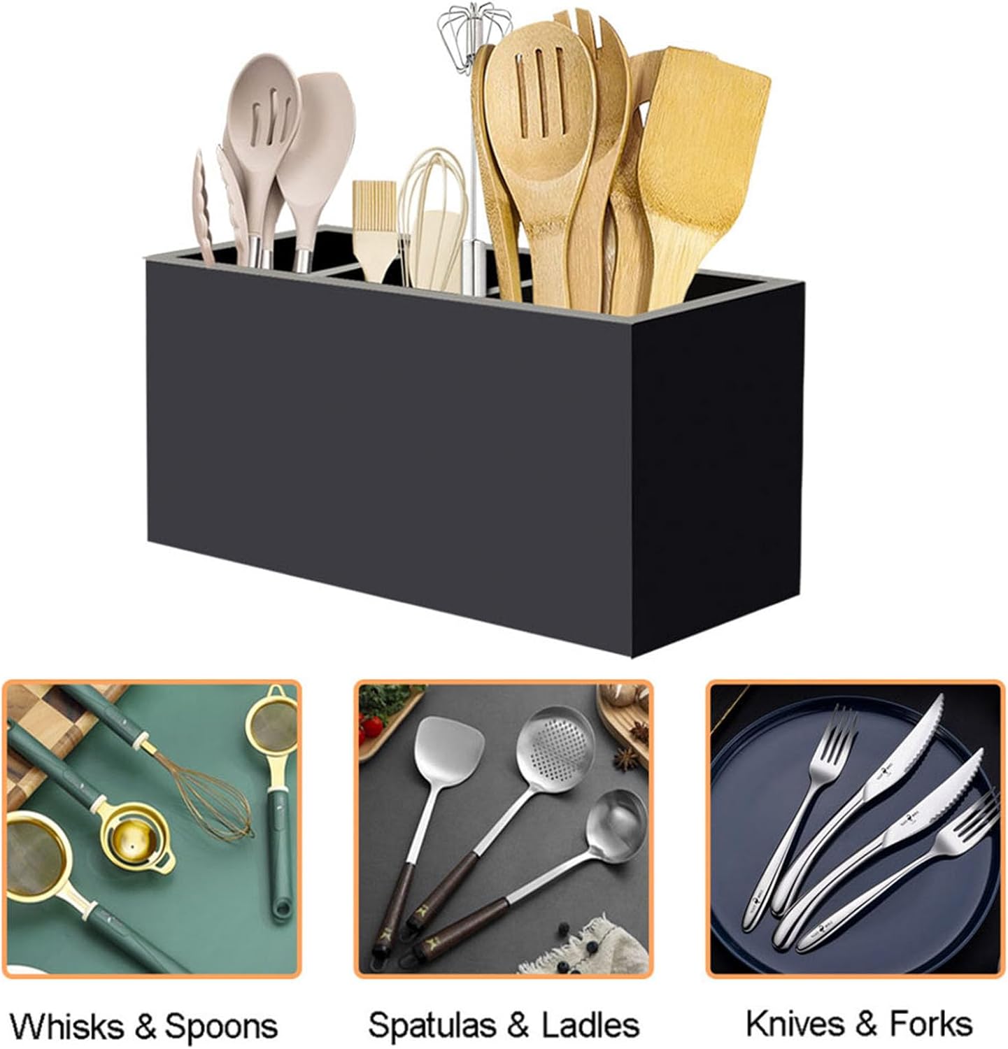 Wuudy Soporte para utensilios, soporte para utensilios de cocina para encimera, organizador de utensilios de cocina de acrílico, con asas, para