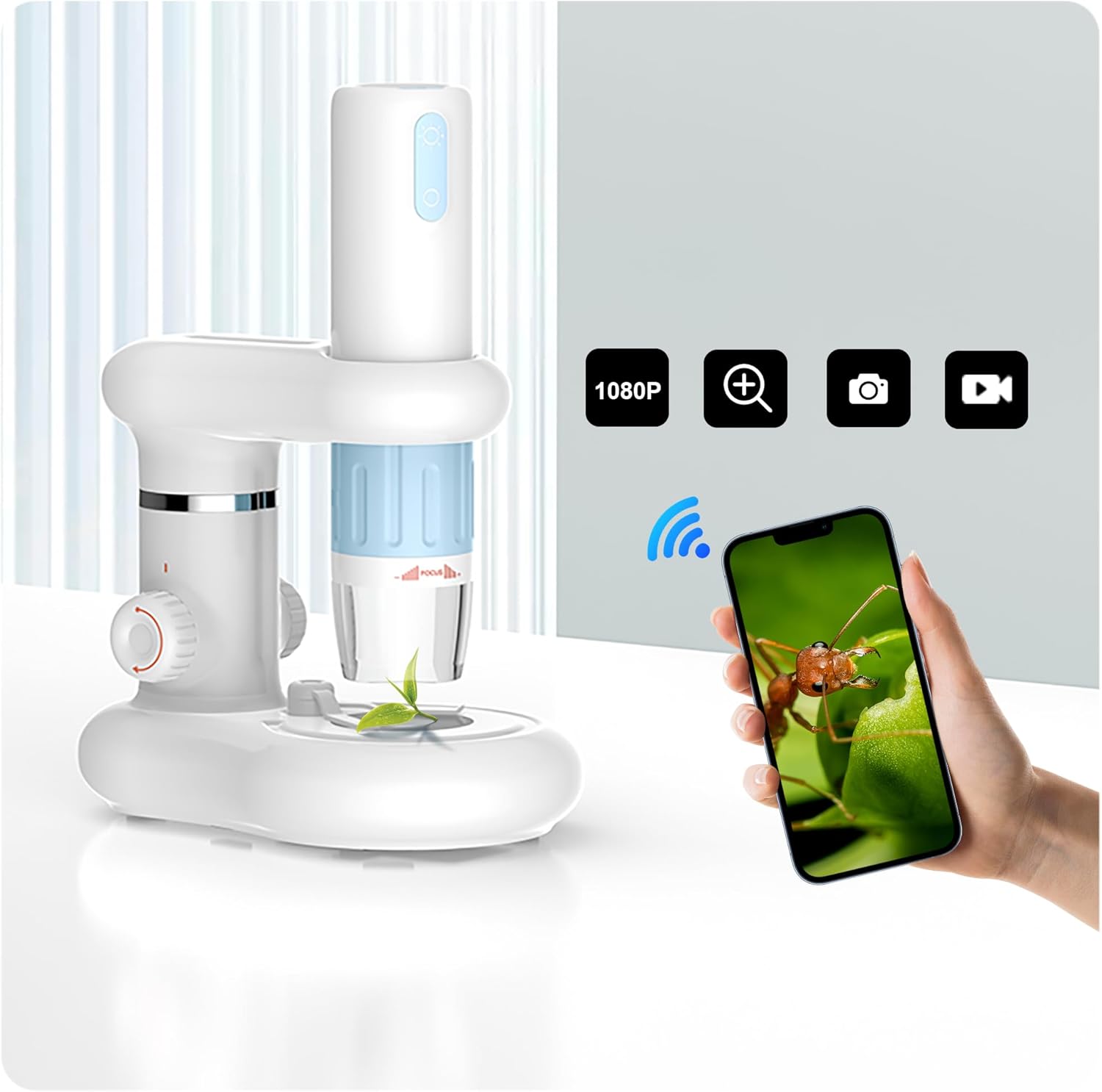 Microscopio digital 1000x, lupa para monedas con 8 luces LED ajustables, compatible con iPhone, Android, Mac, Windows