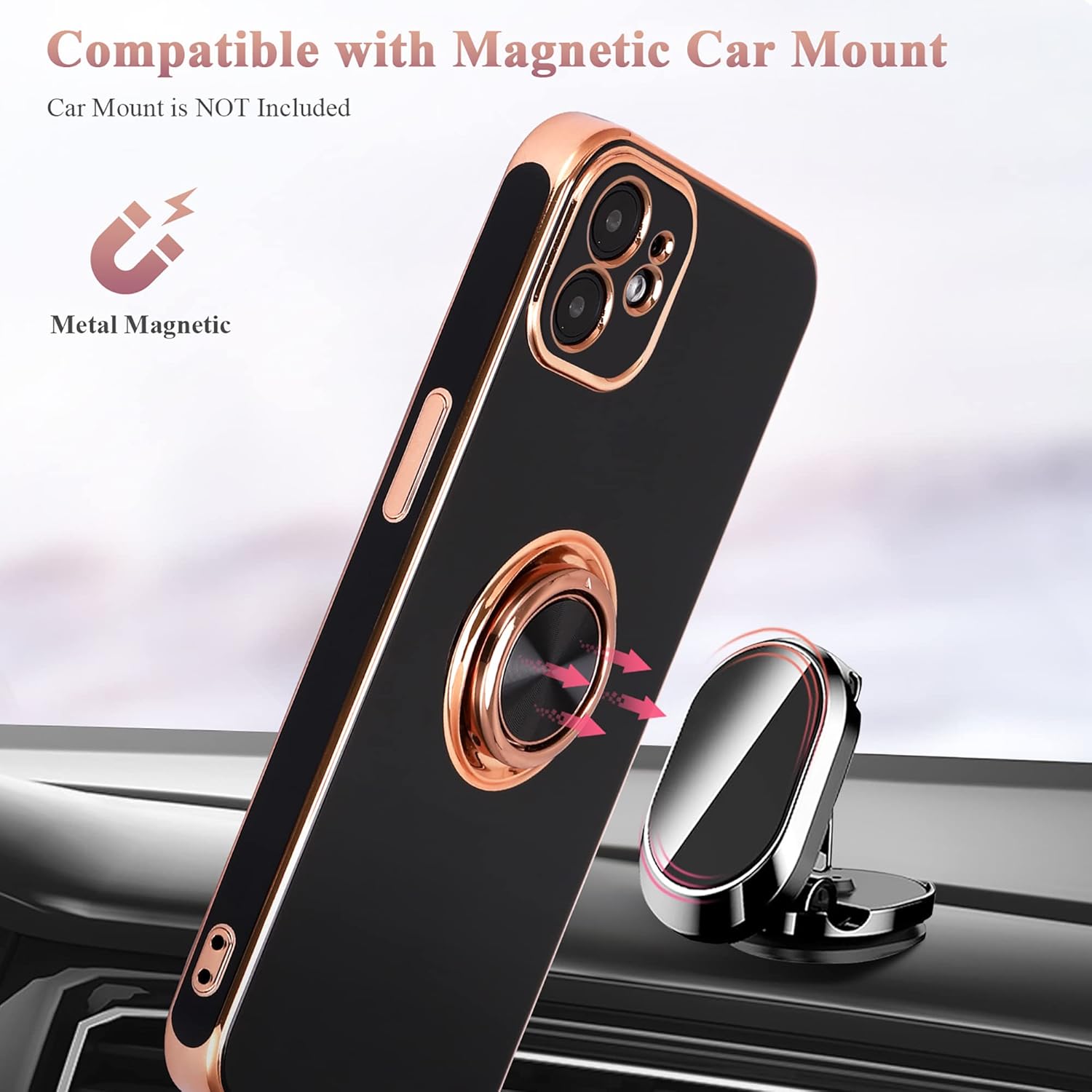 Diseño para iPhone 12, soporte de anillo giratorio de 360 integrado, soporte magnético de silicona suave, cubierta protectora ultra delgada con