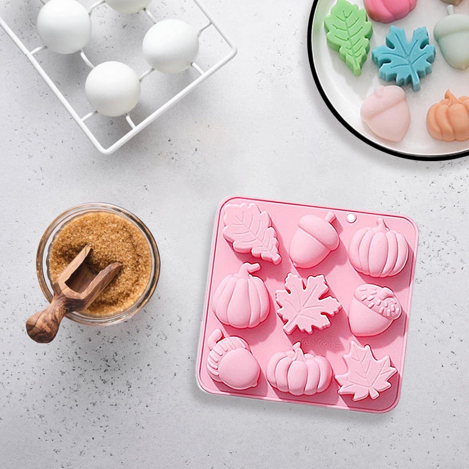 Molde de silicona de hoja de arce, 12 piezas de moldes de fondant de otoño otoñal, moldes de resina de calabaza 3D, moldes de fundición epoxi con