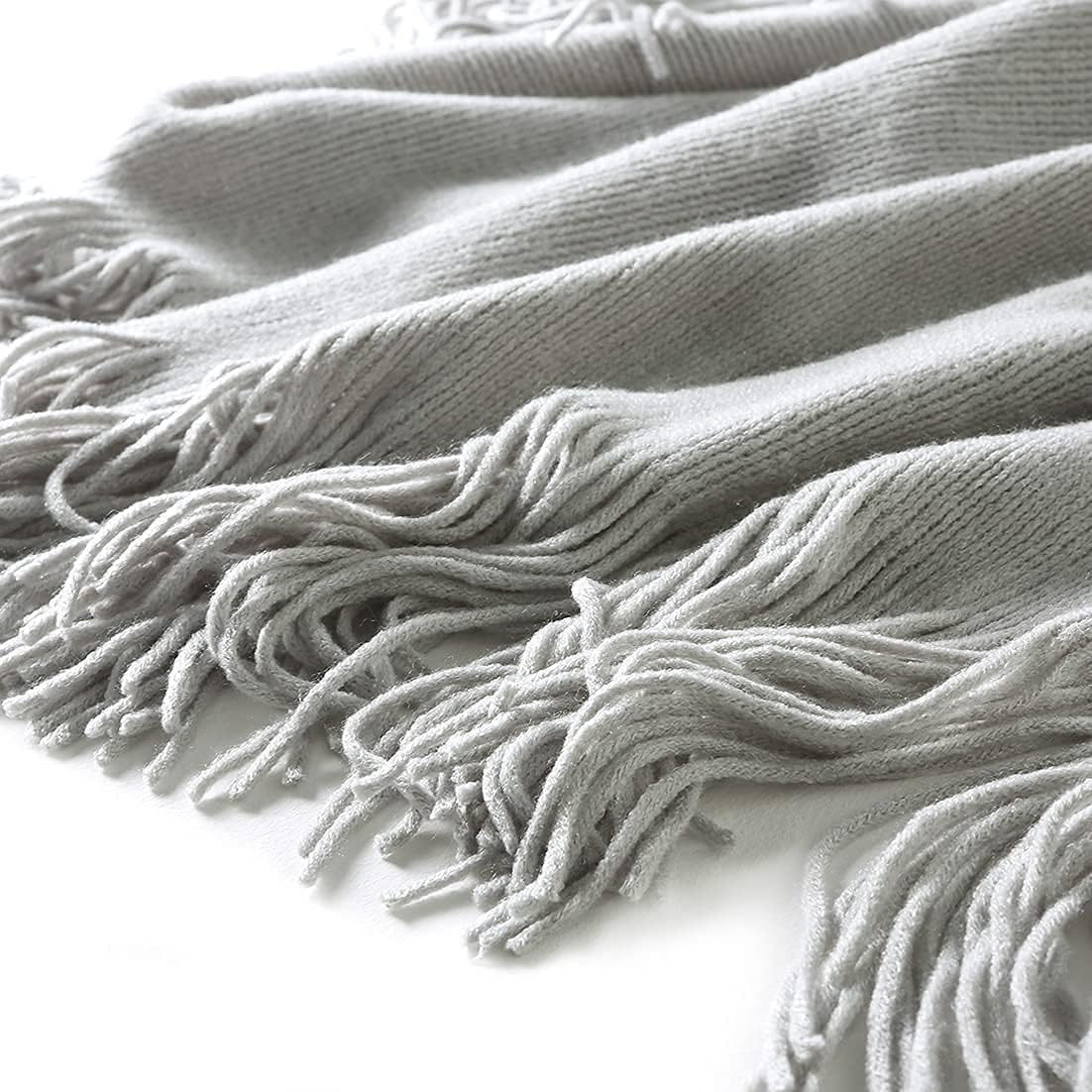 Homiest – Manta decorativa de punto con flecos, manta ligera tejida de acrílico, manta suave y acogedora con borlas para sofá, sillón, cama (gris